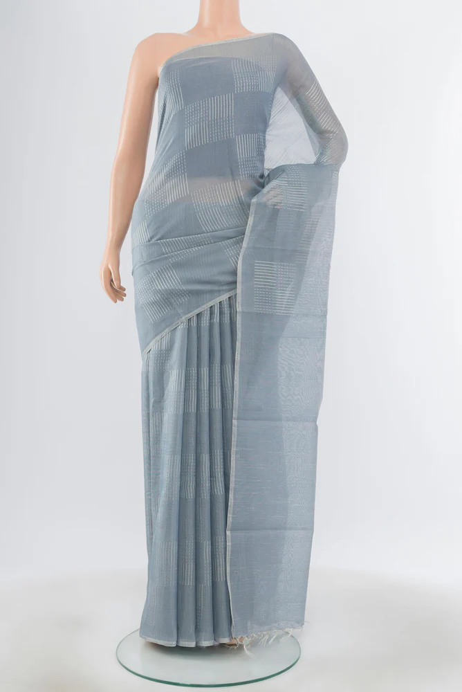 Blue Grey Tussar Silk Saree