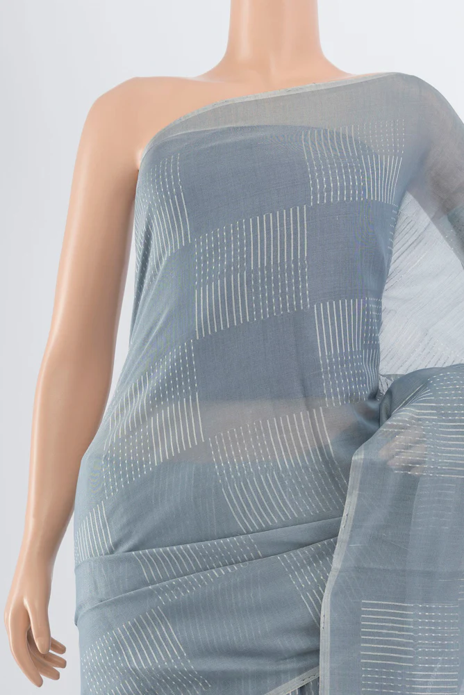Blue Grey Tussar Silk Saree - Image 2