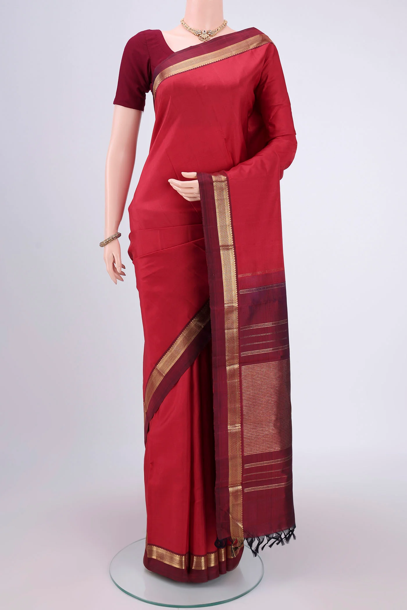 Deep Red Kanjivaram Silk Saree