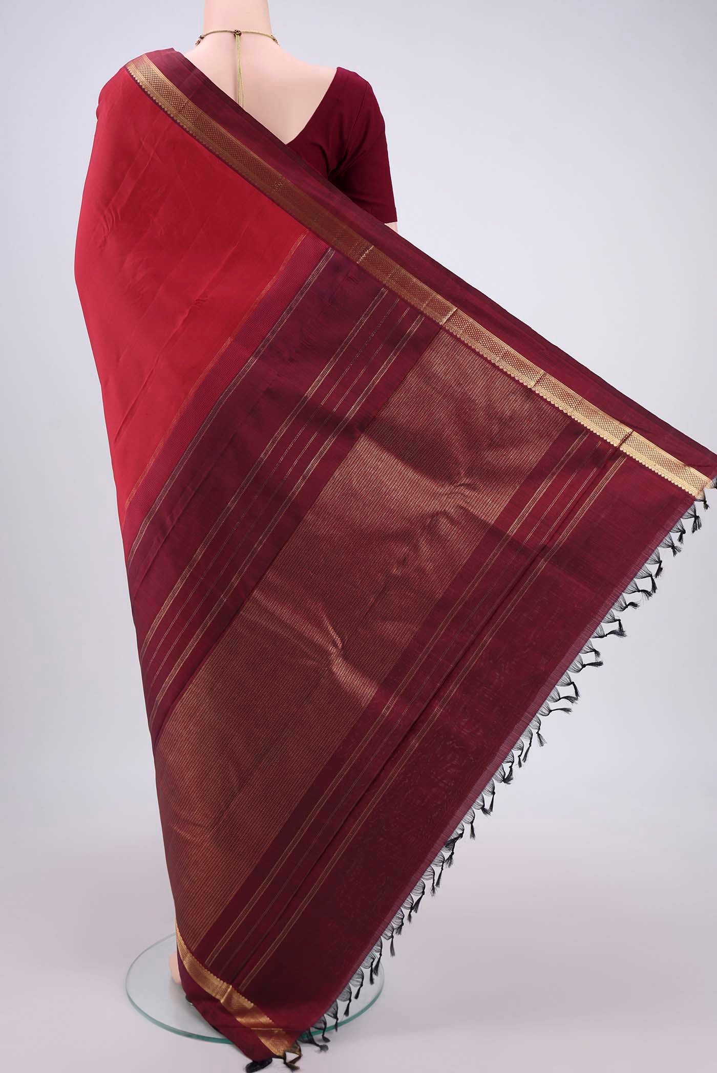 Deep Red Kanjivaram Silk Saree - Image 3
