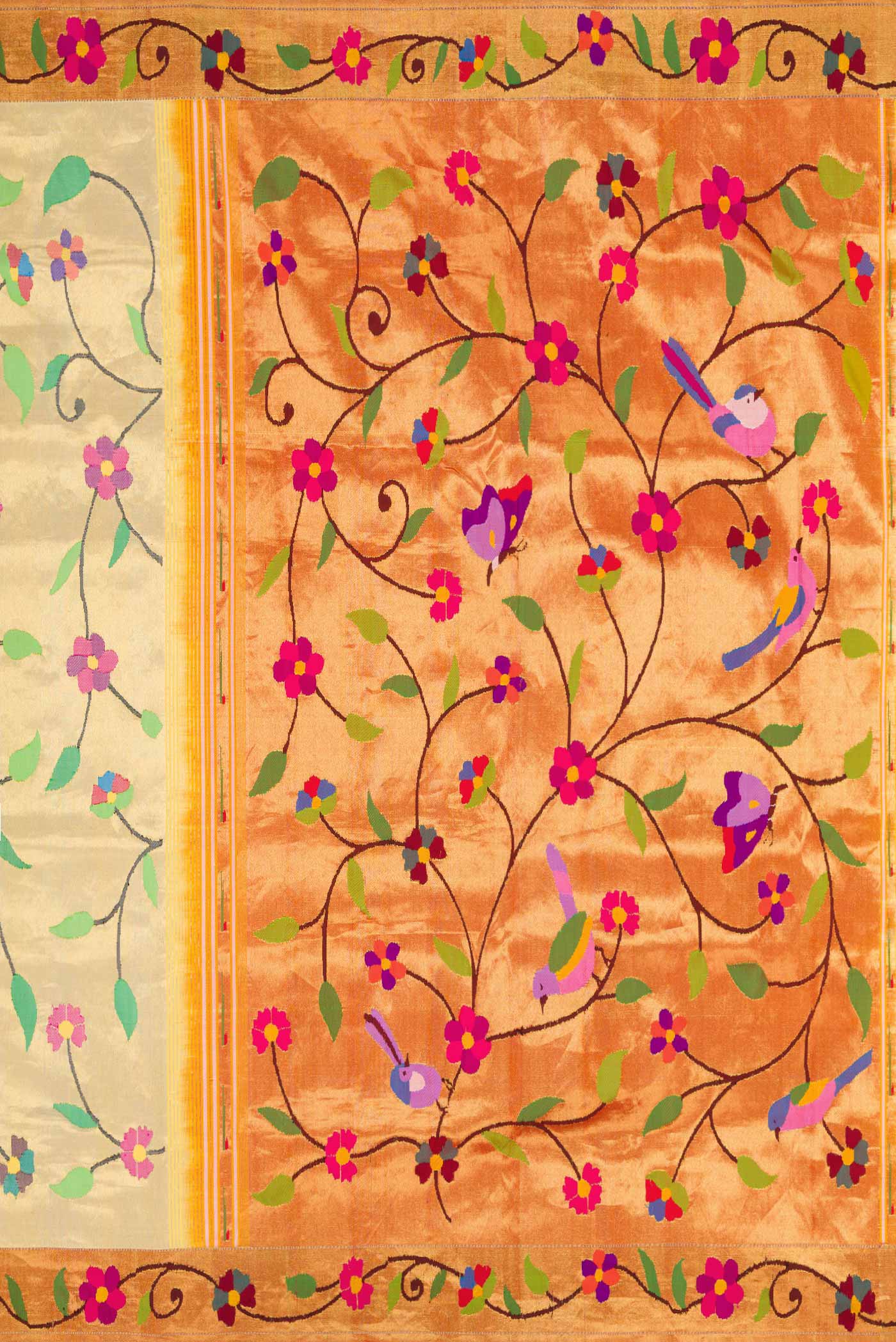 Pure Silk Pure Zari Gold Dual Tone Paithani Saree - Image 7