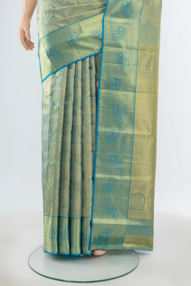 Blue with Godl Color Kanjivaram Tissue Silk Saree - Image 3