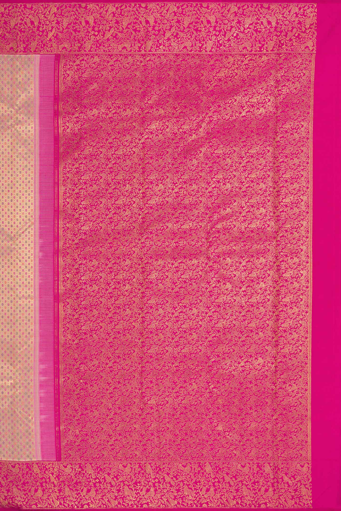Pure Silk Pure Zari Gold with Pink Color Kanjivaram Tissue Saree - Image 7