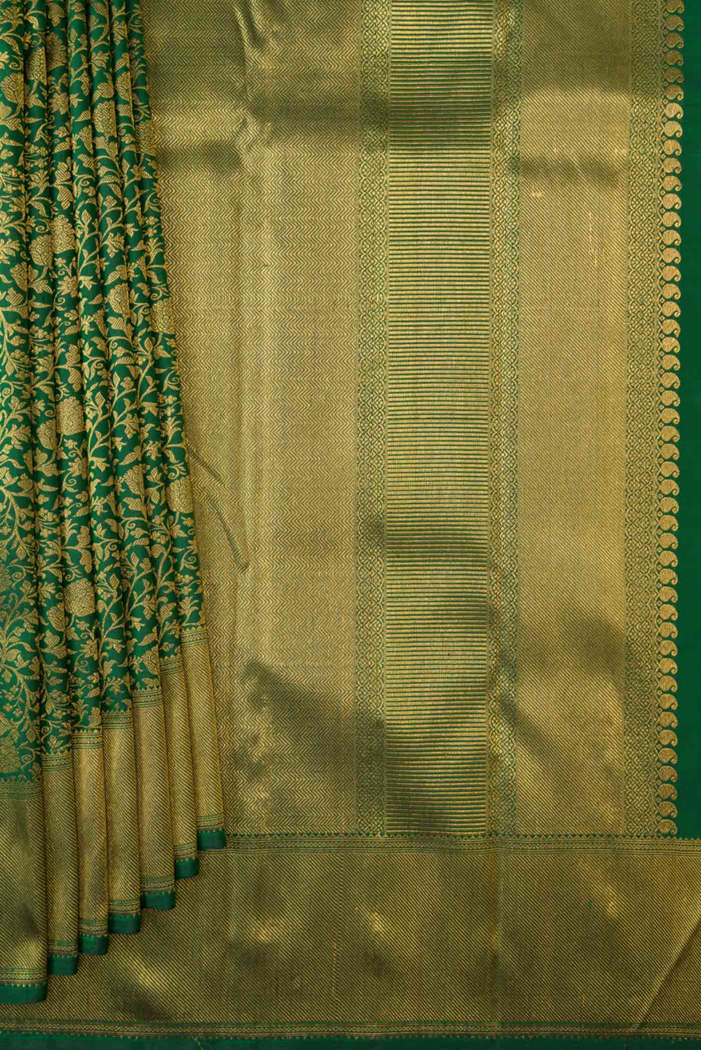 Pure Silk Pure Zari Green Dual Tone Kanjivaram Saree - Image 4