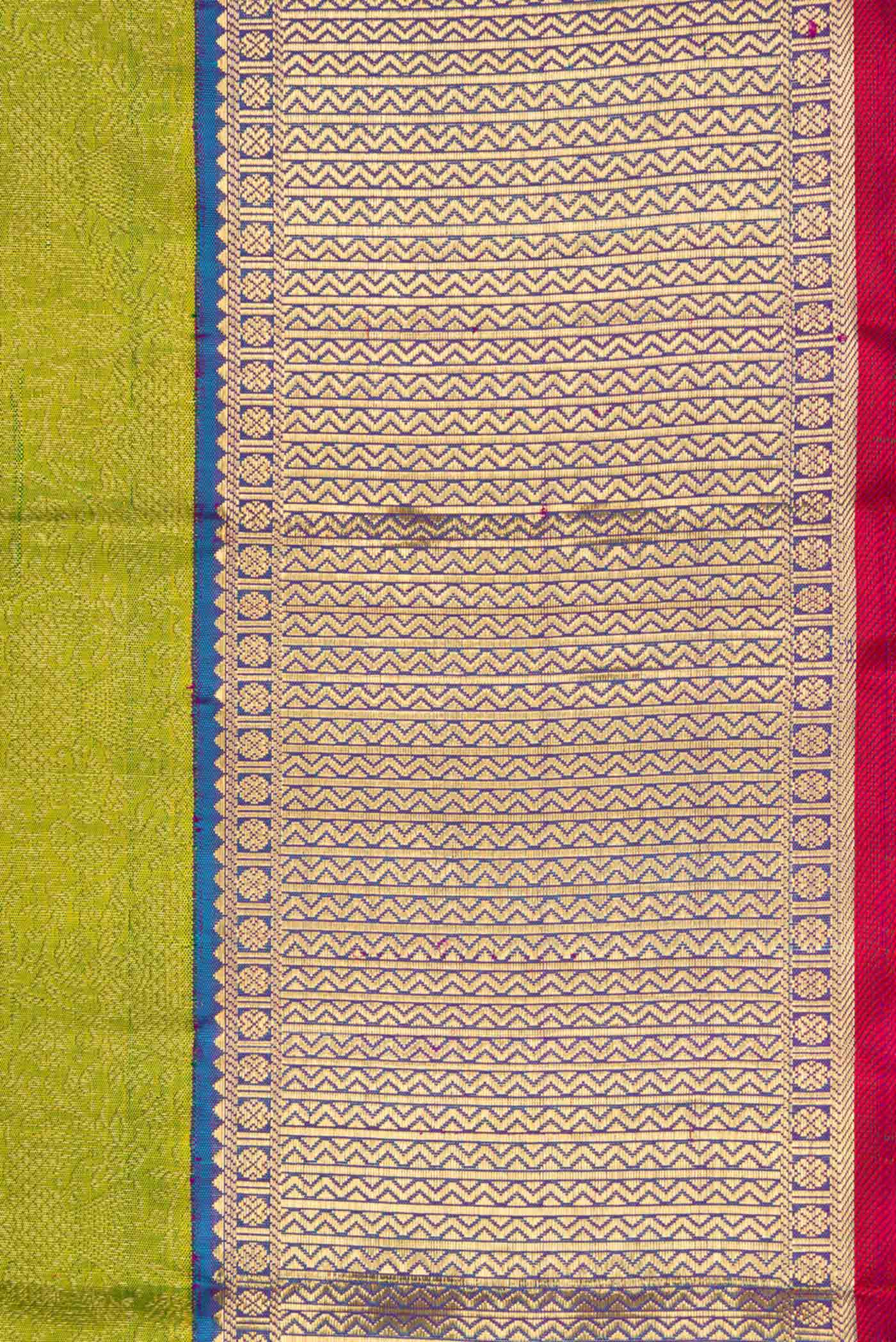 Pure Silk Pure Zari Green Dual Tone Kanjivaram Saree - Image 3