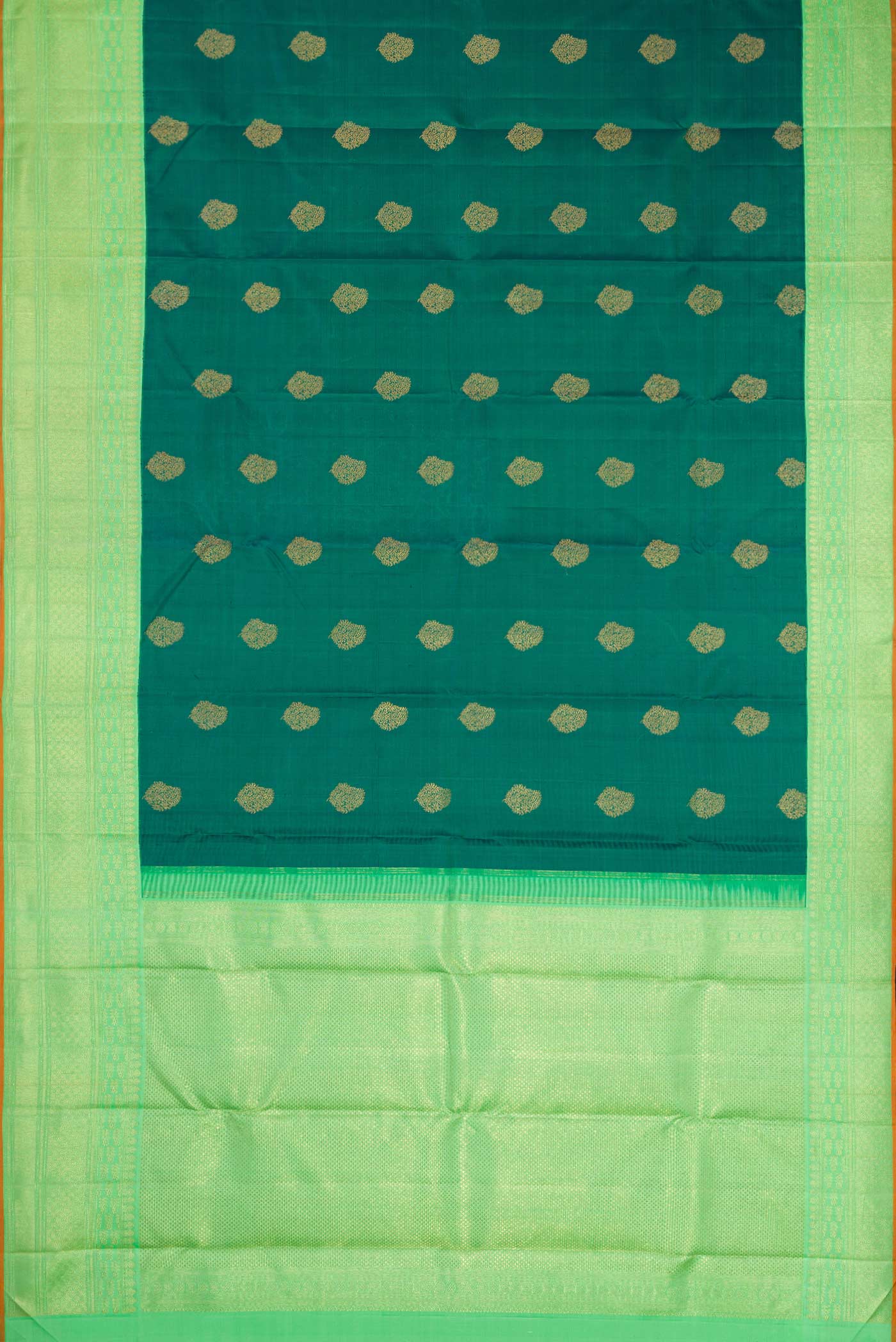 Pure Silk Pure Zari Green Dual Tone Kanjivaram Saree - Image 6