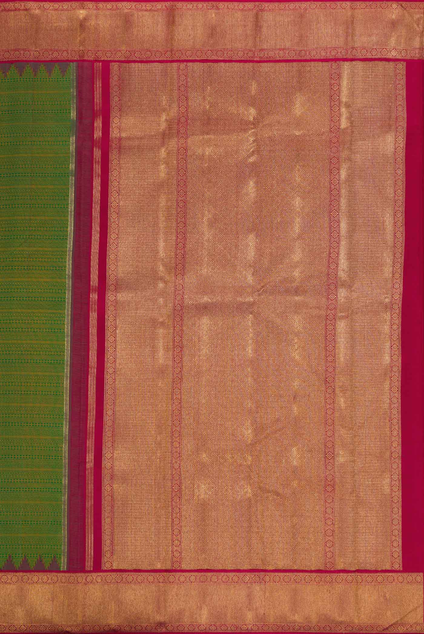 Pure Silk Pure Zari Green Kanjivaram Saree - Image 7