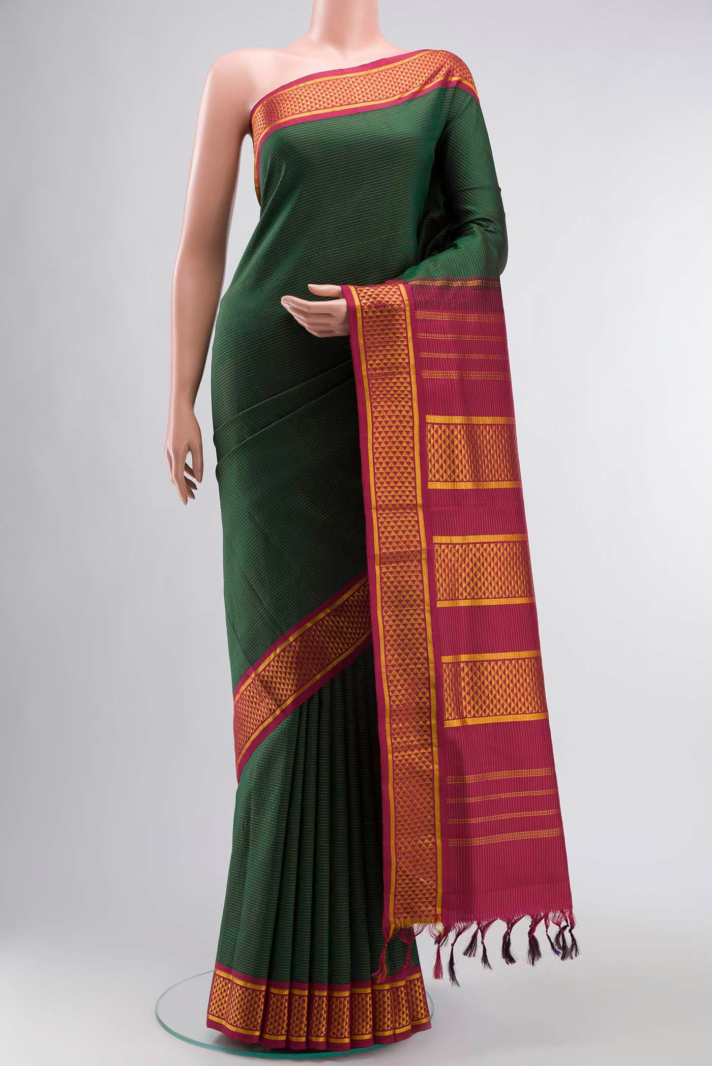 Pure Silk Pure Zari Green Kanchipuram Nine Yards Saree