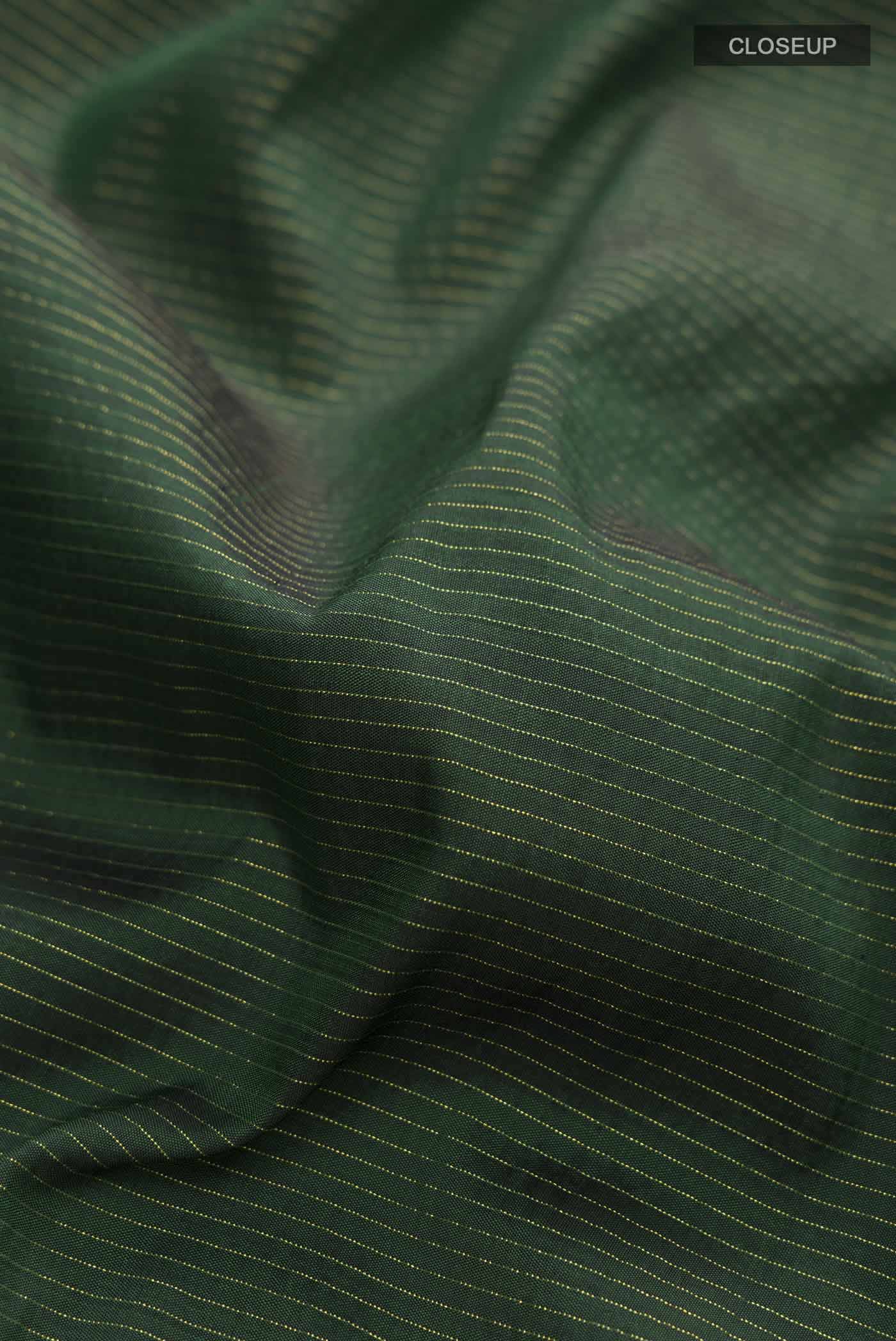 Pure Silk Pure Zari Green Kanchipuram Nine Yards Saree - Image 2