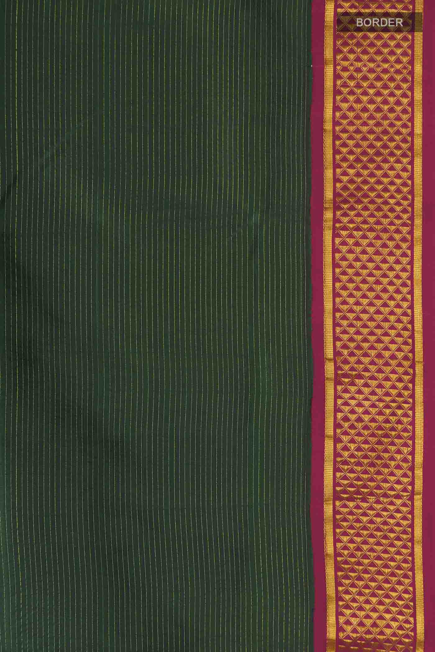 Pure Silk Pure Zari Green Kanchipuram Nine Yards Saree - Image 3