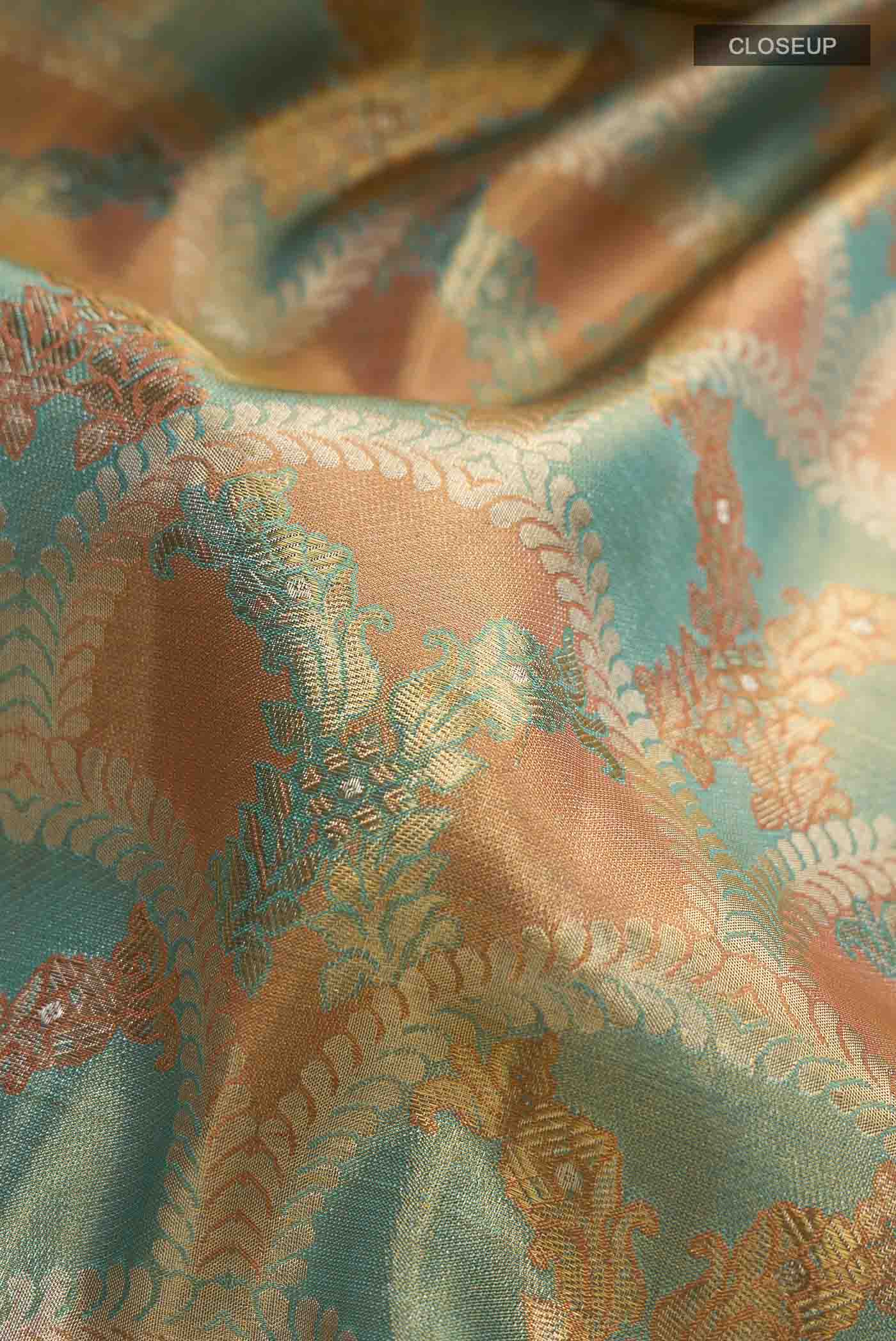 Pure Silk Pure Zari Multi Color Kanjivaram Tissue Saree - Image 2
