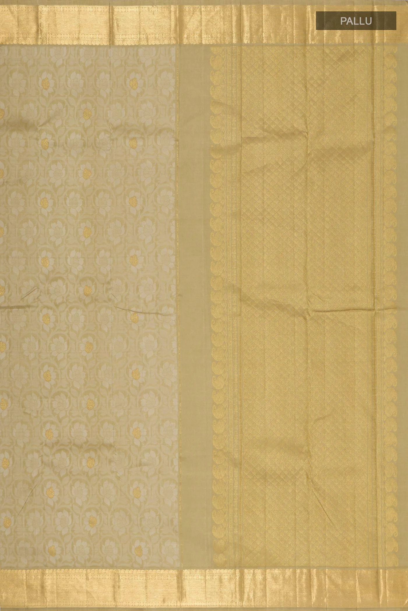 Pure Silk Pure Zari Beige Kanjivaram Saree - Image 6