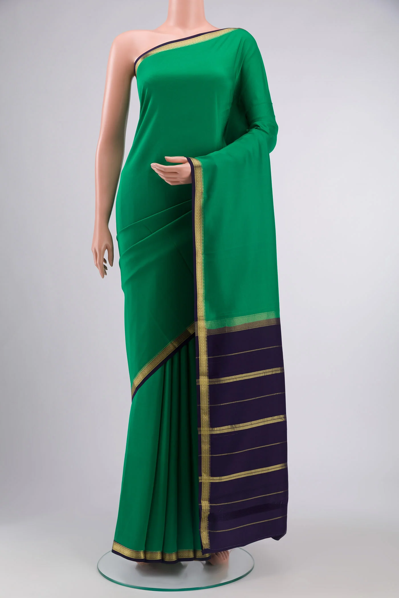 Pure Silk Pure Zari Green Mysore Crepe Saree