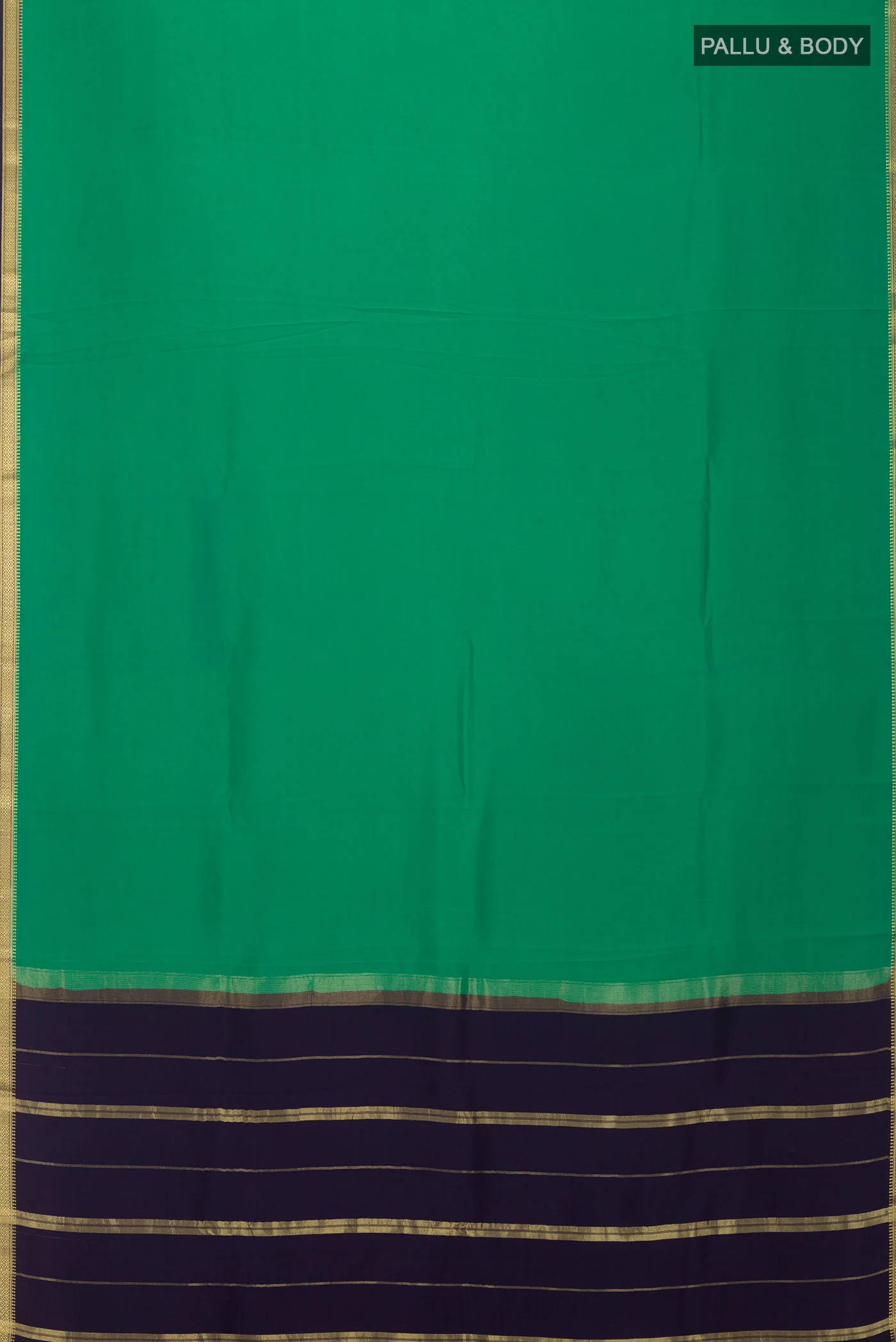 Pure Silk Pure Zari Green Mysore Crepe Saree - Image 6