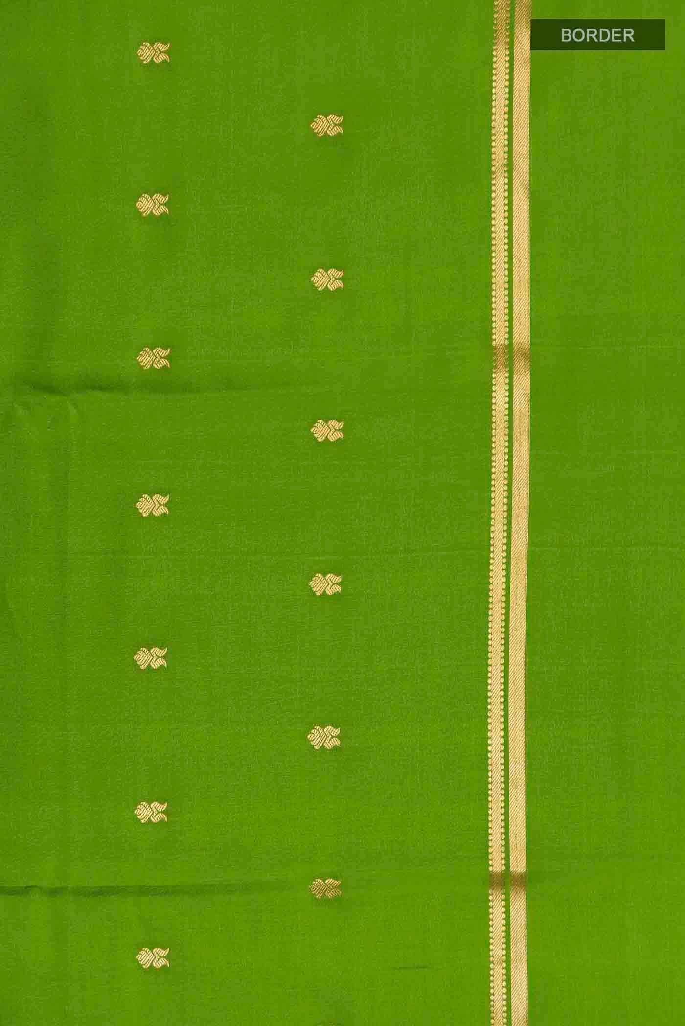 Pure Silk Pure Zari Green Mysore Crepe Saree - Image 3