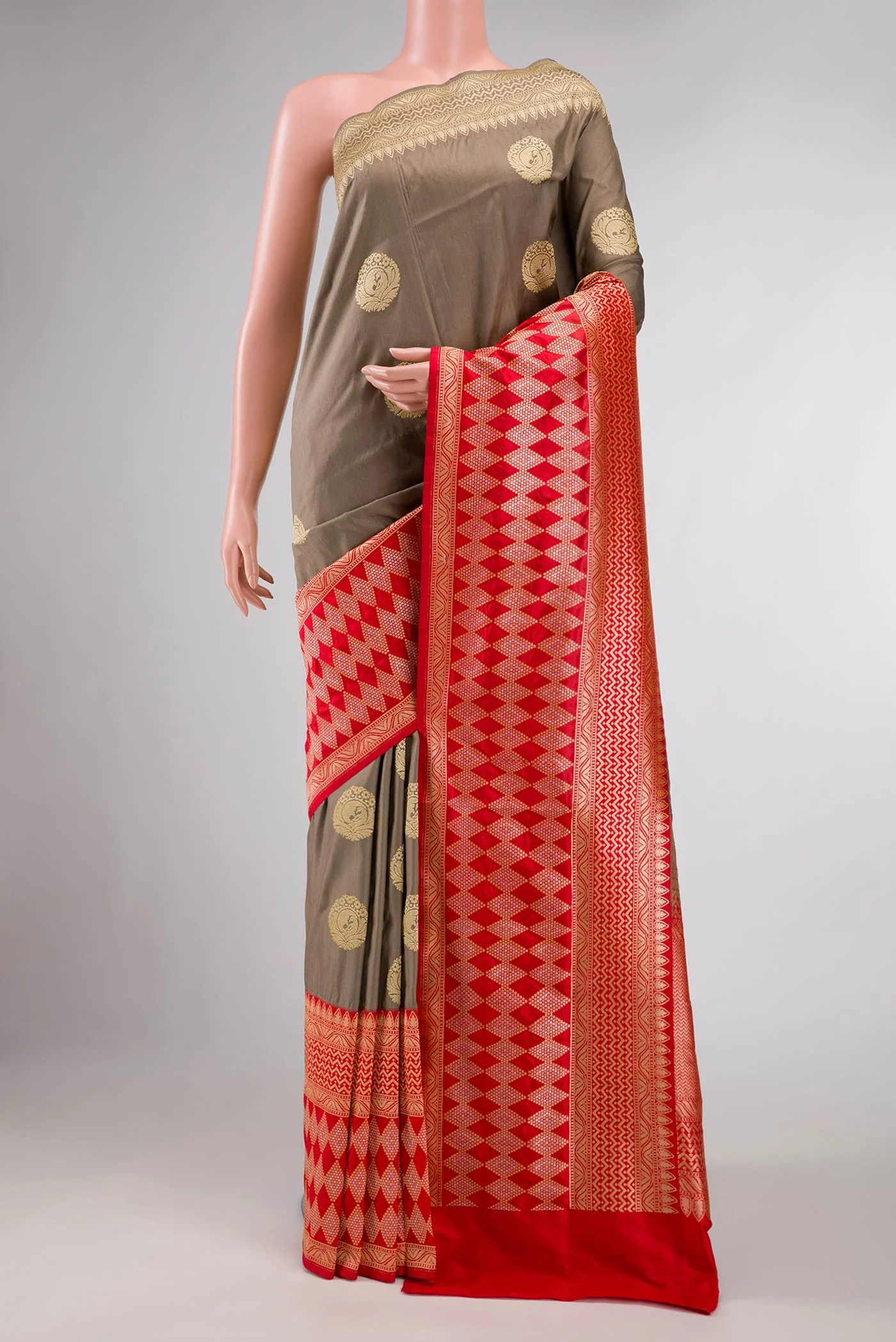 Pure Silk Pure Zari Grey Dual Tone Banarasi Saree