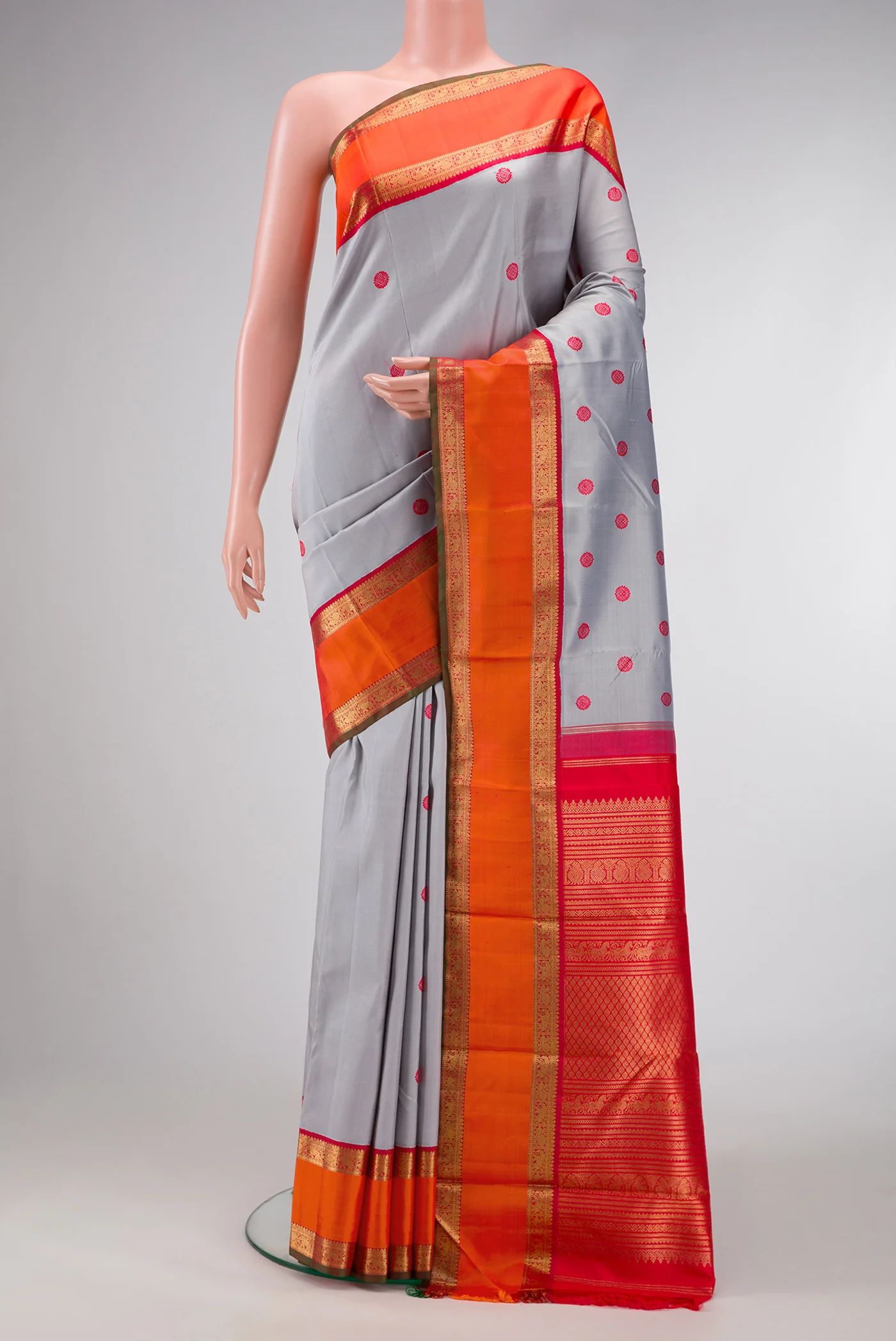 Pure Silk Pure Zari Grey Kanchipuram Saree