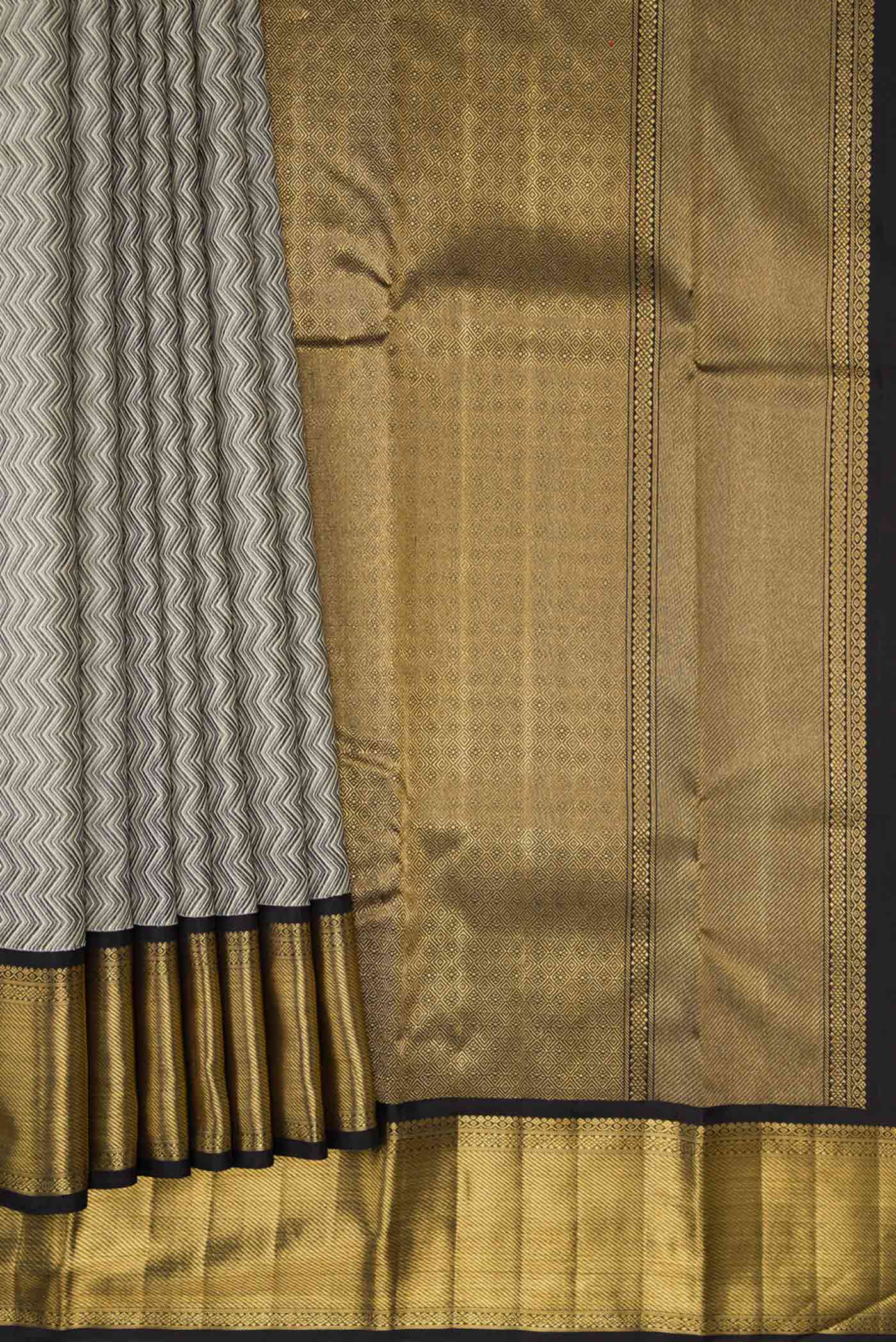 Pure Silk Pure Zari Grey Dual Tone Kanjivaram Saree - Image 4