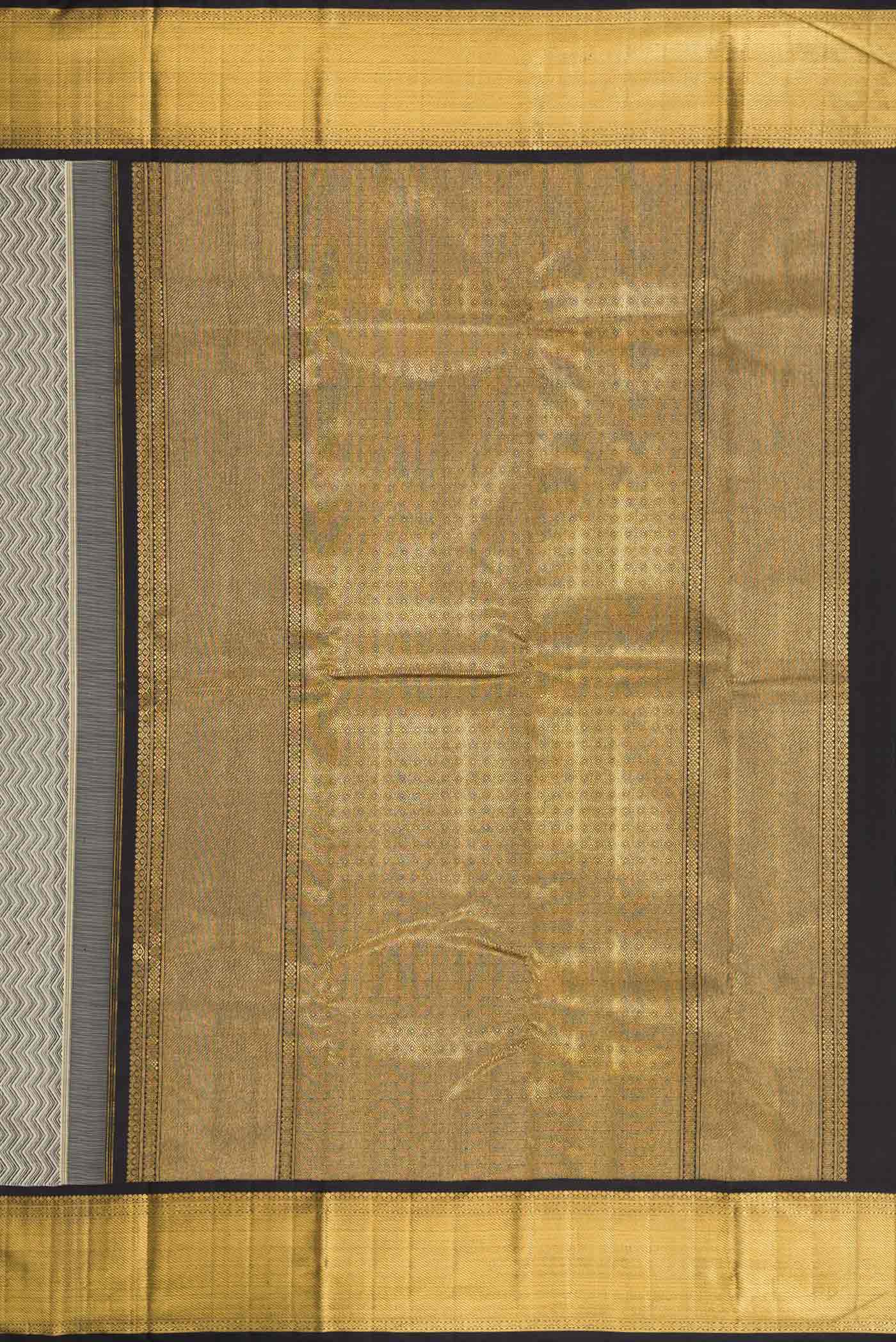 Pure Silk Pure Zari Grey Dual Tone Kanjivaram Saree - Image 7