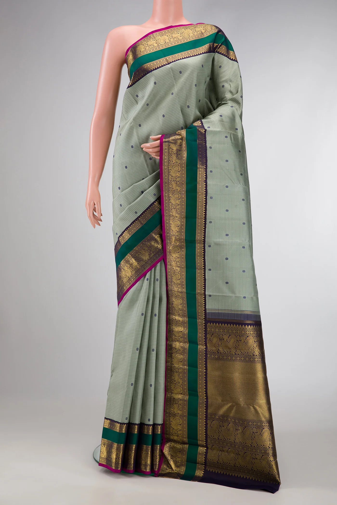 Pure Silk Pure Zari Grey Kanjivaram Saree