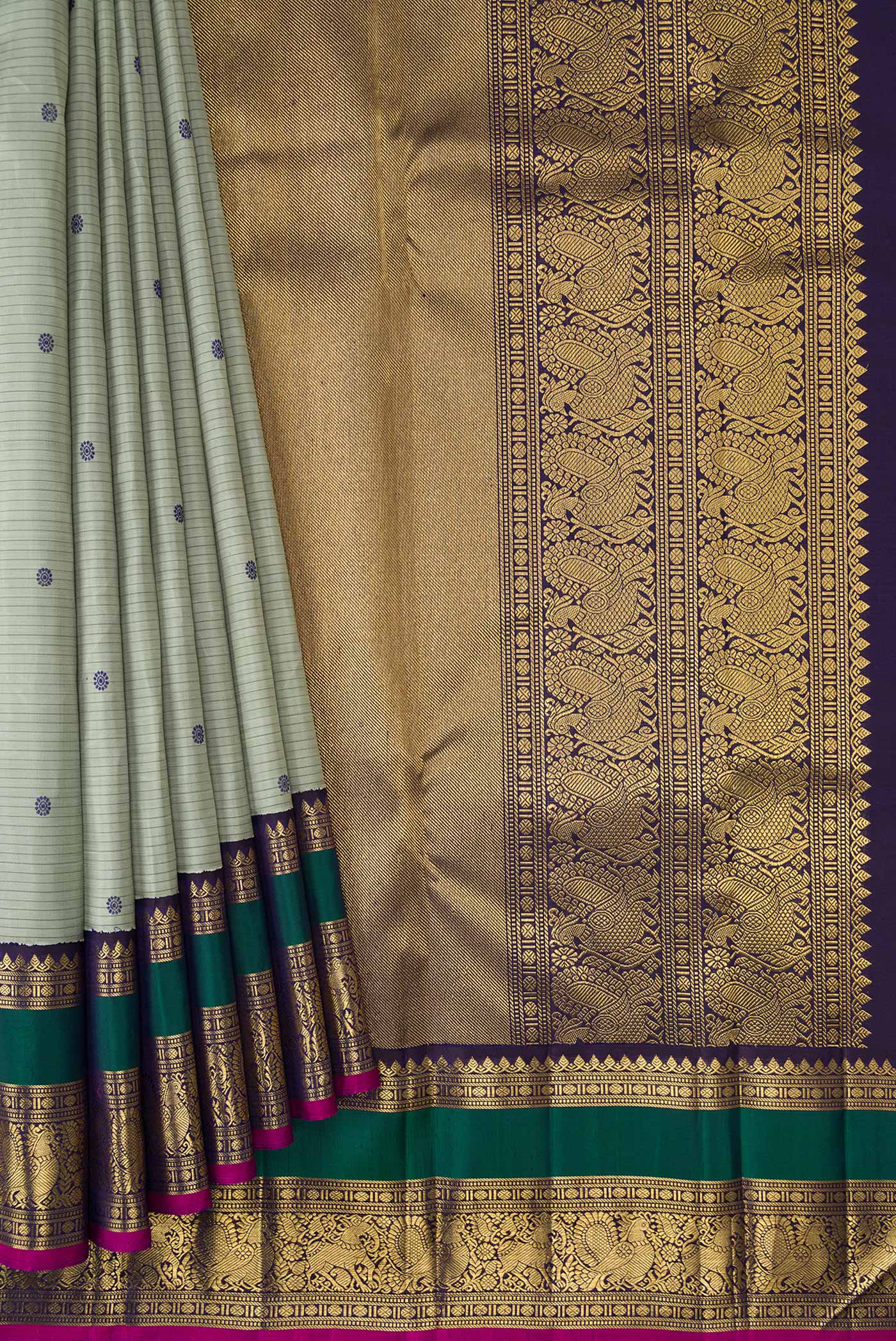 Pure Silk Pure Zari Grey Kanjivaram Saree - Image 4