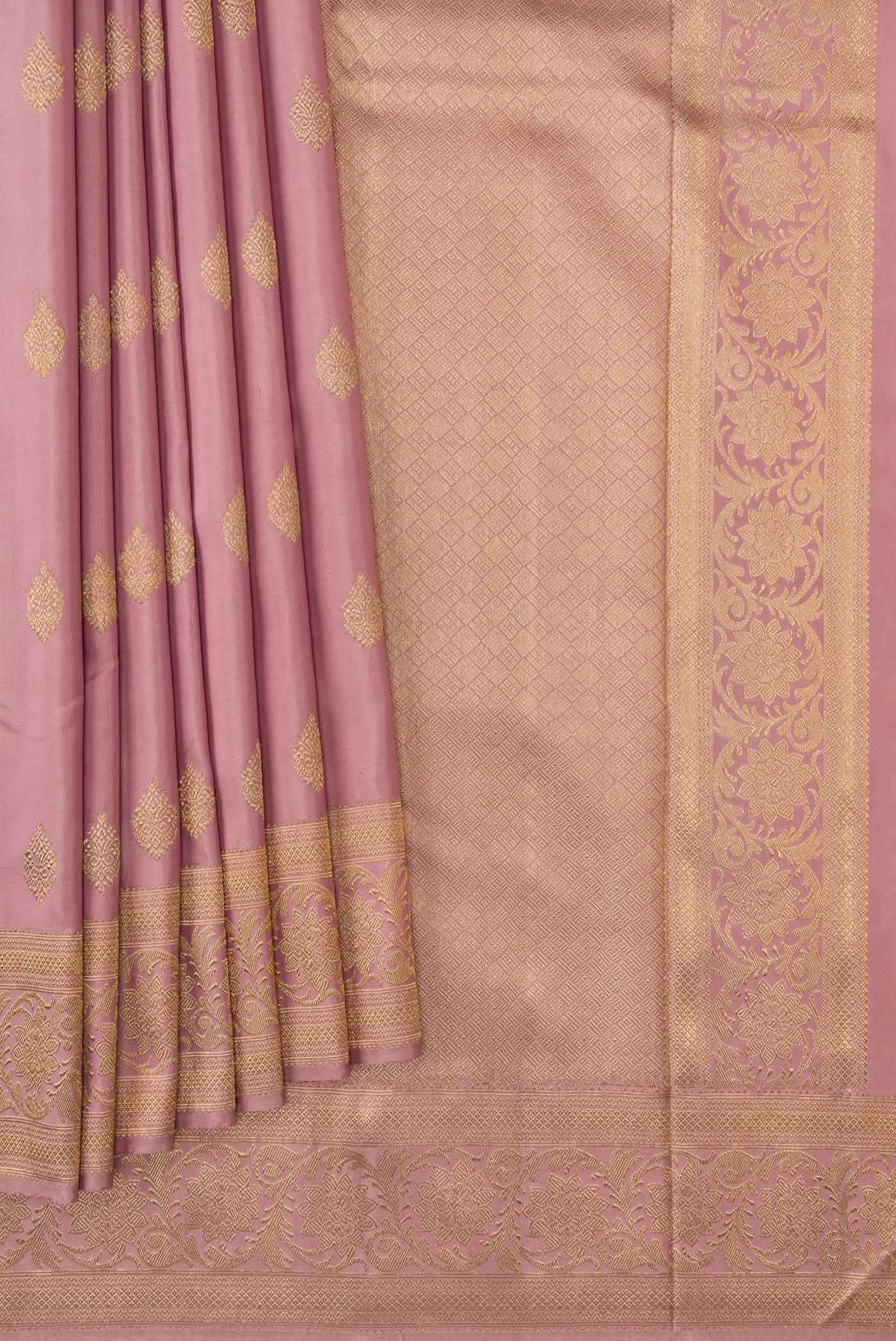 Pure Silk Pure Zari Lavender Dual Tone Kanjivaram Saree - Image 4