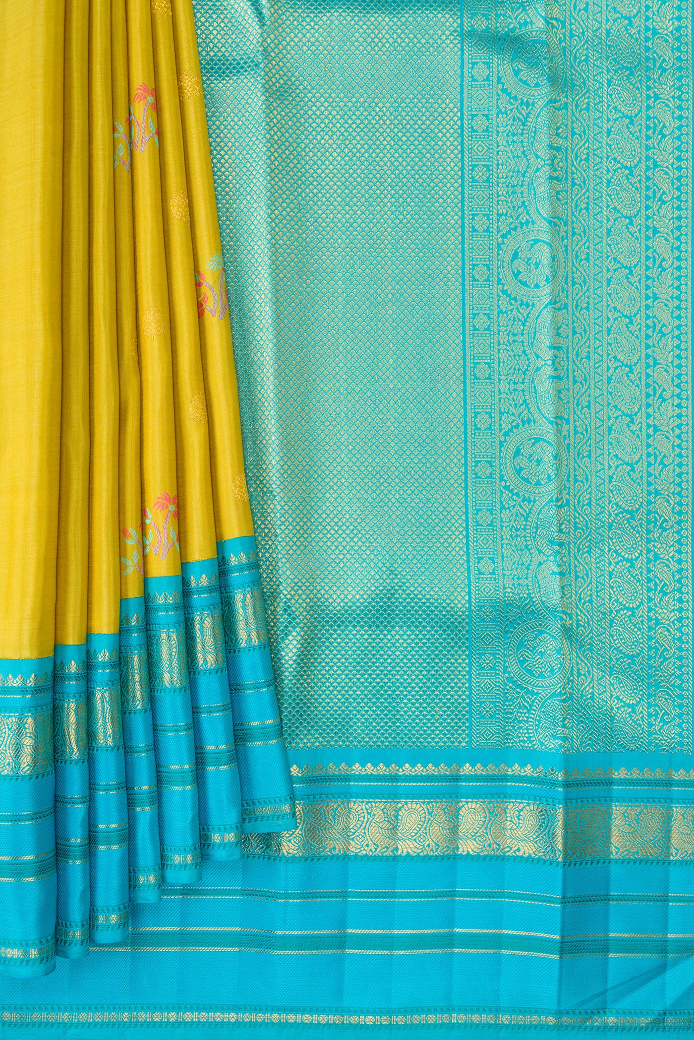 Pure Silk Pure Zari Lemon Yellow Dual Tone Kanchipuram Saree - Image 4