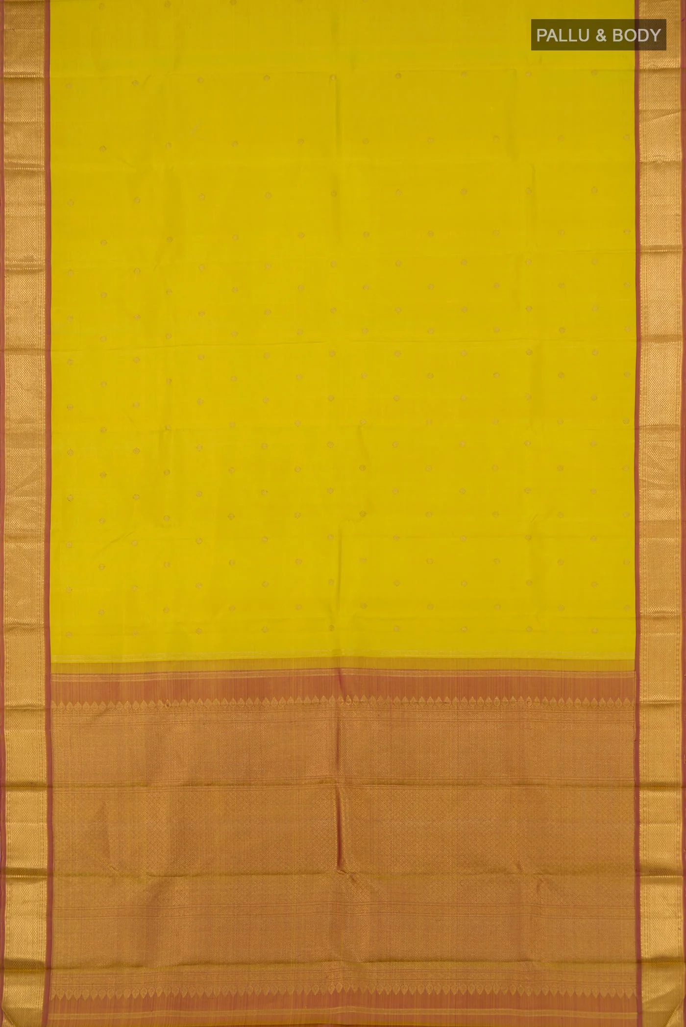 Pure Silk Pure Zari Lemon Yellow Kanjivaram Saree - Image 5