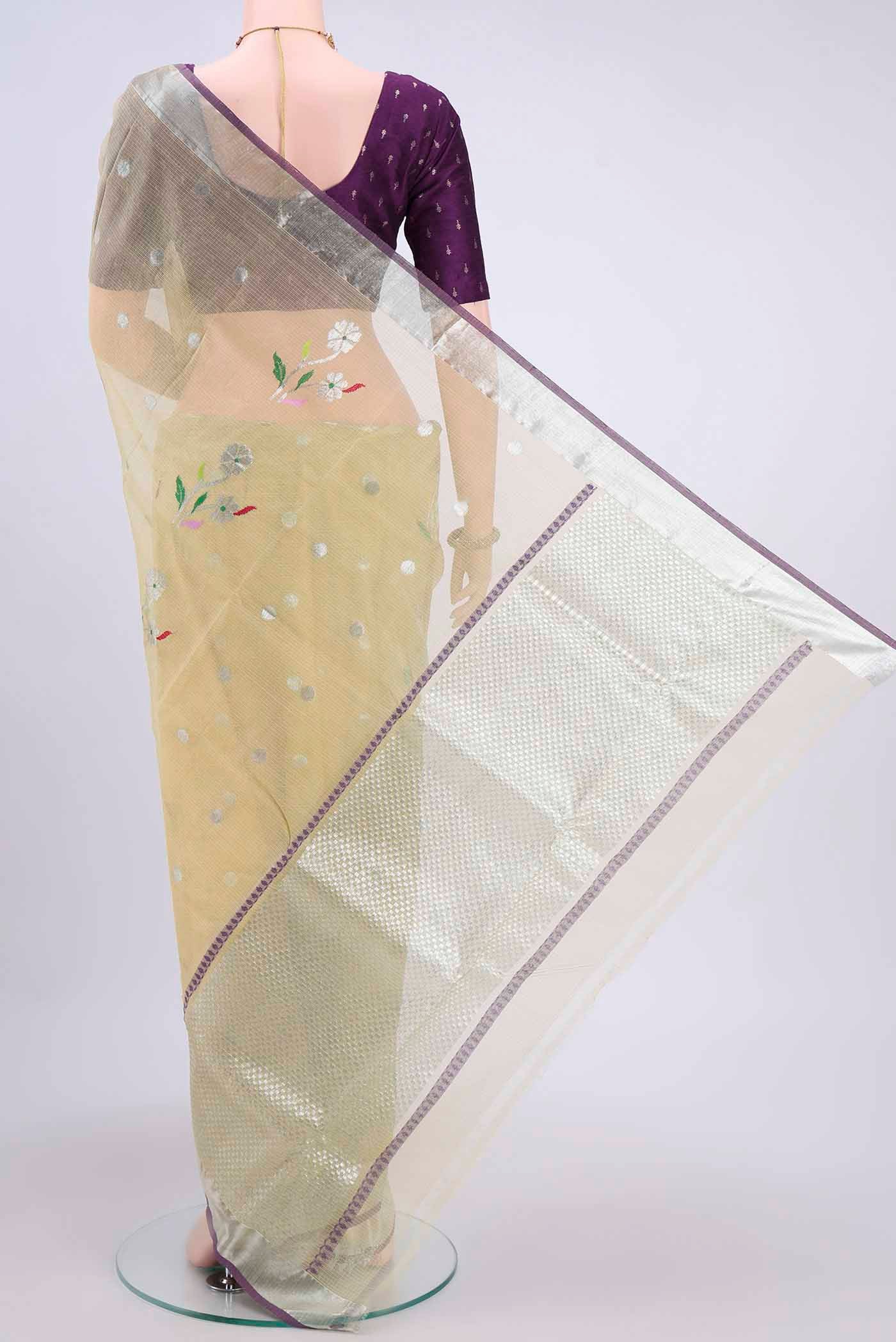 Pure Silk Pure Zari Lemon Yellow Kota Saree - Image 3
