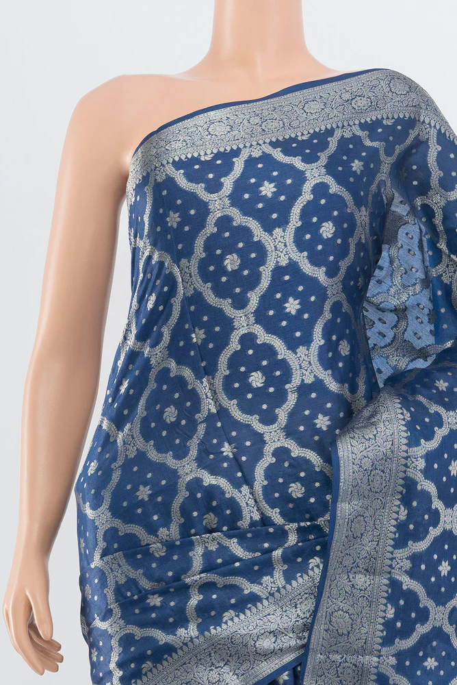 Blue Banarasi Tussar Silk Saree - Image 2