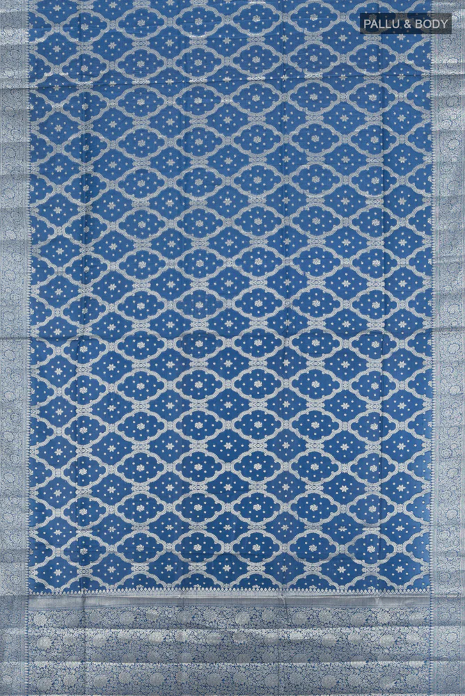 Blue Banarasi Tussar Silk Saree - Image 5