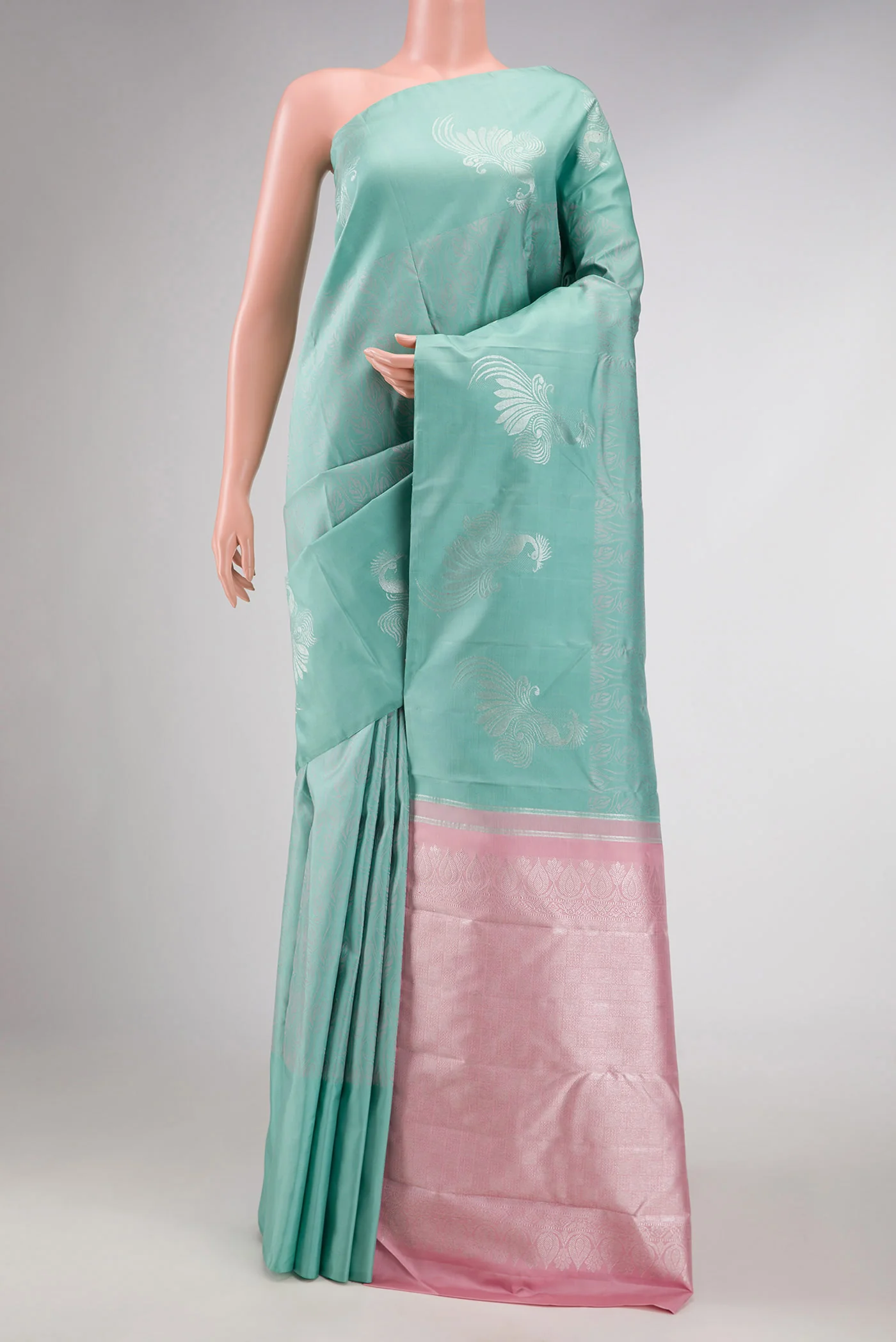 Pure Silk Pure Zari Light Blue Dual Tone Kanjivaram Saree