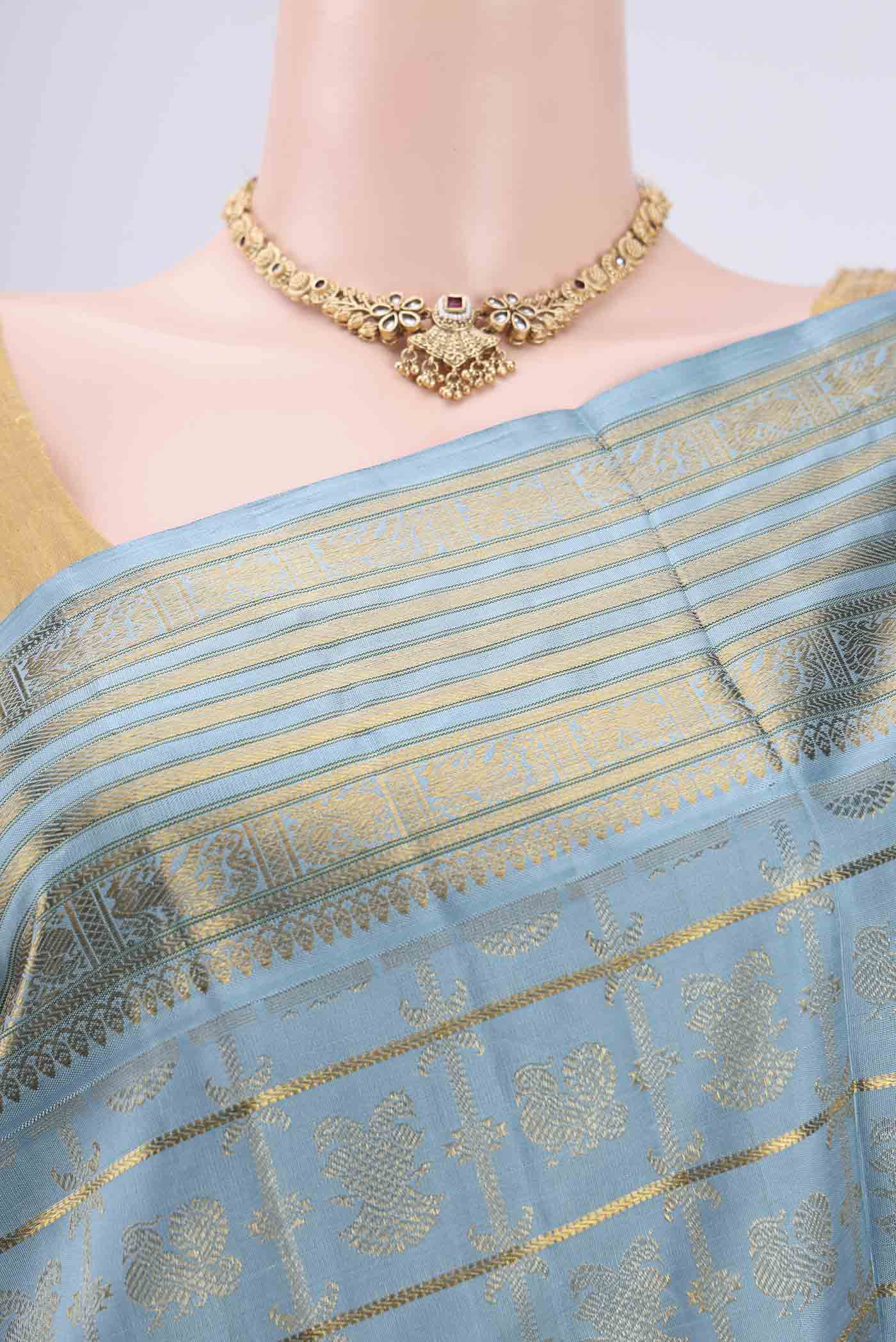 Maya Blue Kanchipuram Silk Saree - Image 2