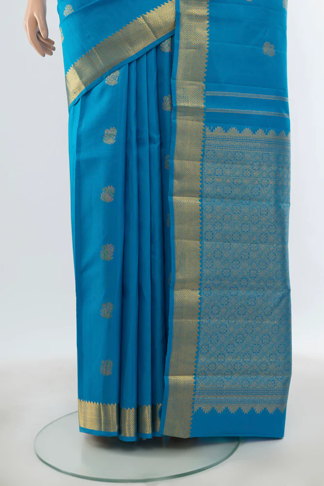 Sky Blue Kanjivaram Silk Saree - Image 3