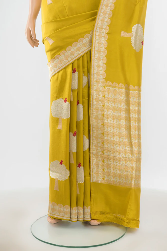 Yellow Banarasi Silk Saree - Image 4
