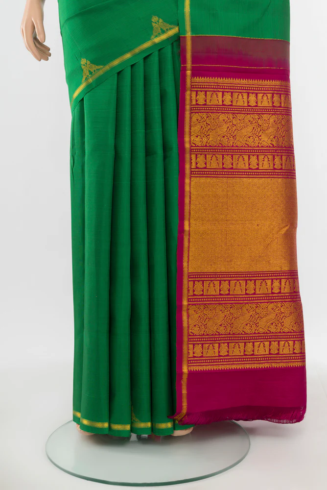 Green Kanchipuram Silk Saree - Image 3