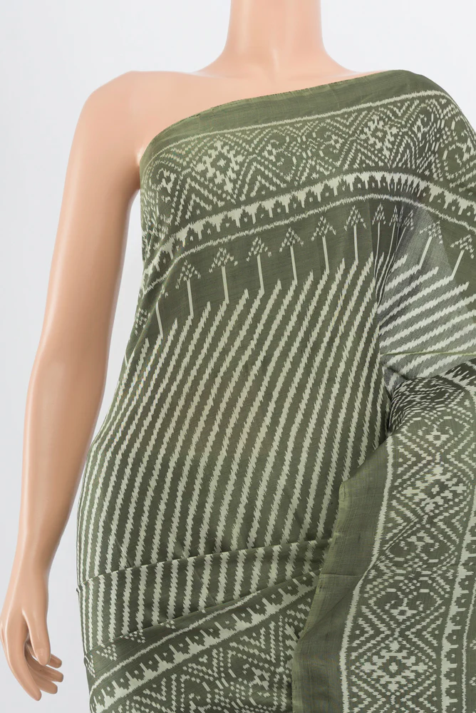 Olive Green Rajkot Patola Silk Saree - Image 2