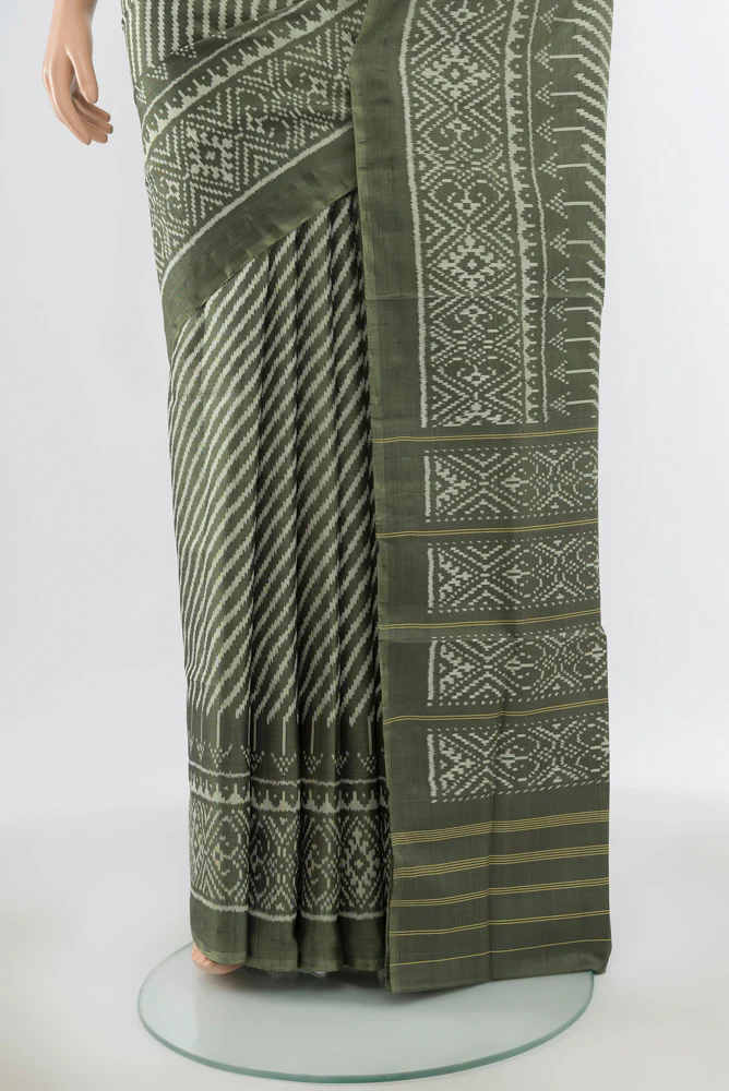 Olive Green Rajkot Patola Silk Saree - Image 3