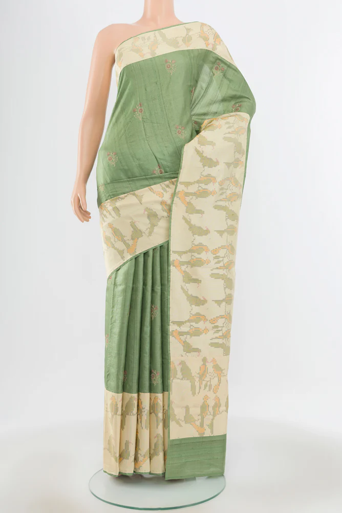 Sage Green Tussar Silk Saree
