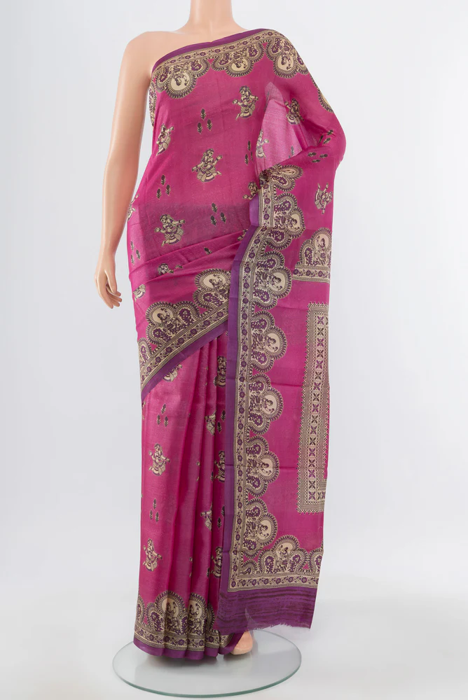 Pink Tussar Silk Saree