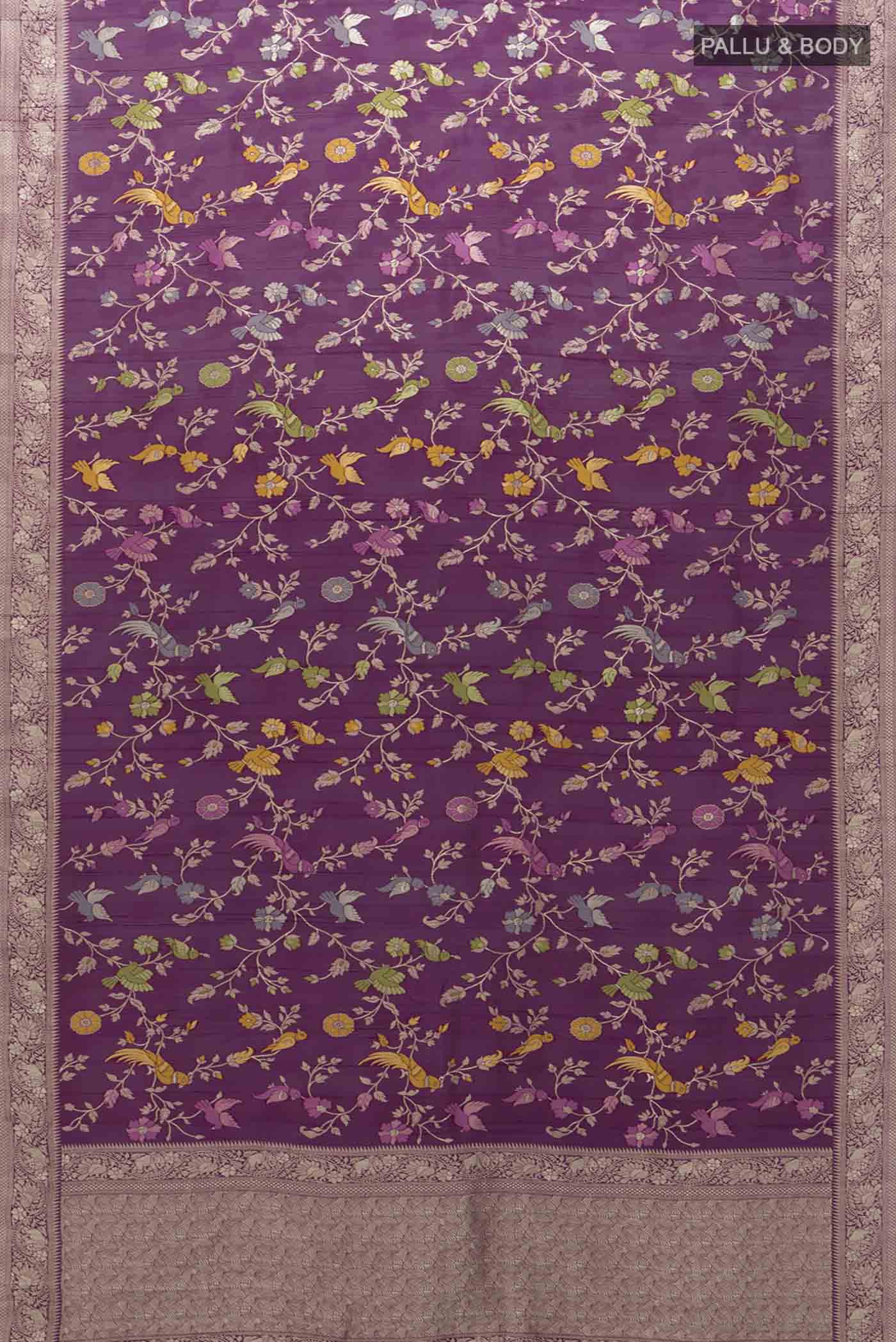 Pure Silk Pure Zari Magenta Banarasi Raw Saree - Image 5
