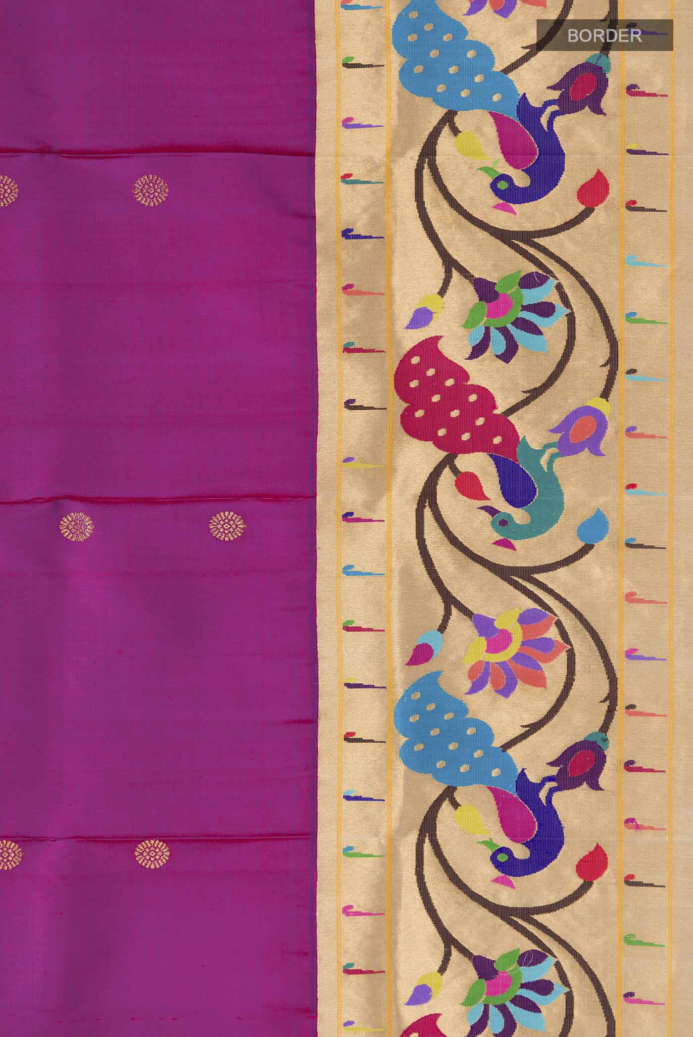 Pure Silk Pure Zari Magenta Gadwal Saree - Image 3