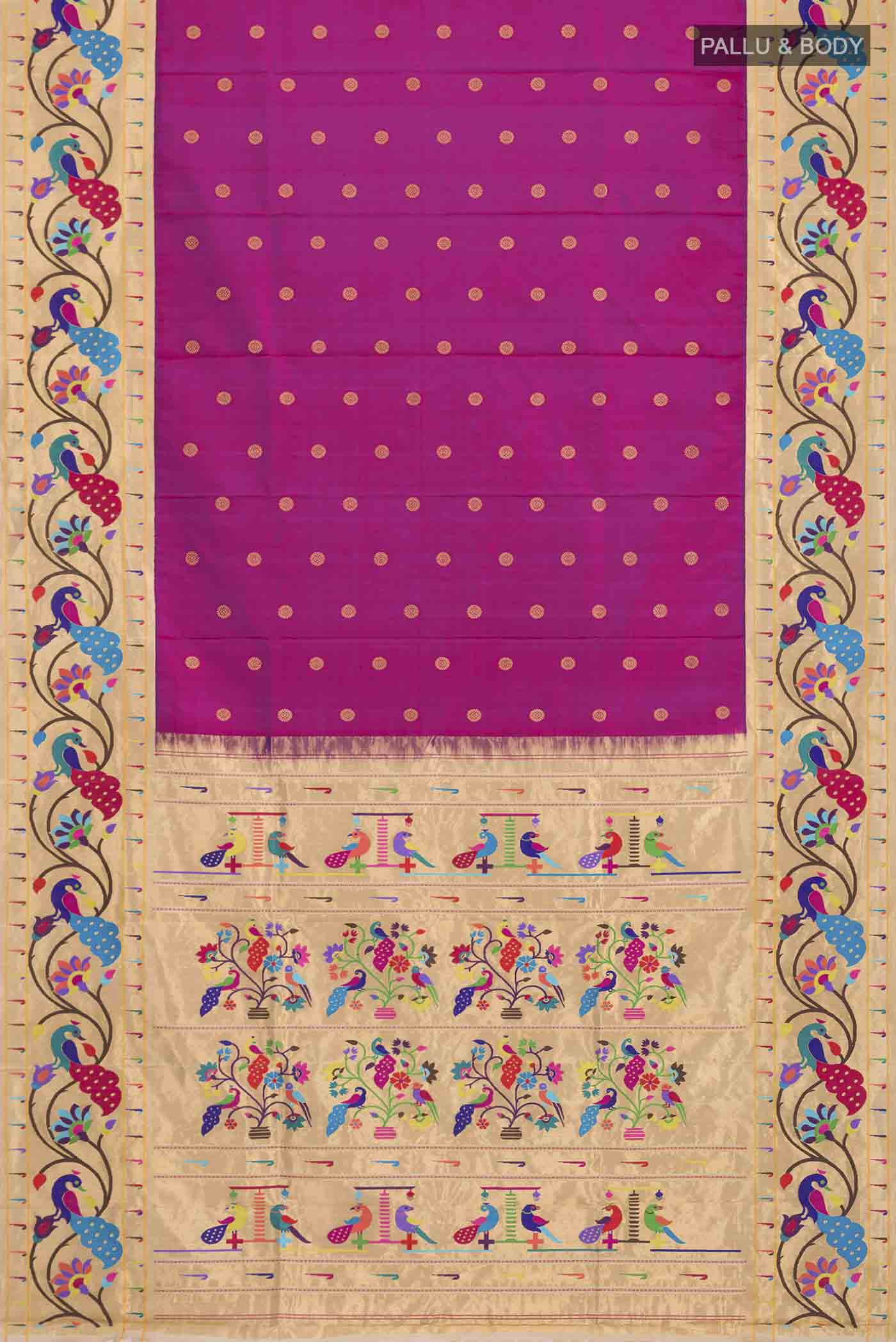 Pure Silk Pure Zari Magenta Gadwal Saree - Image 6