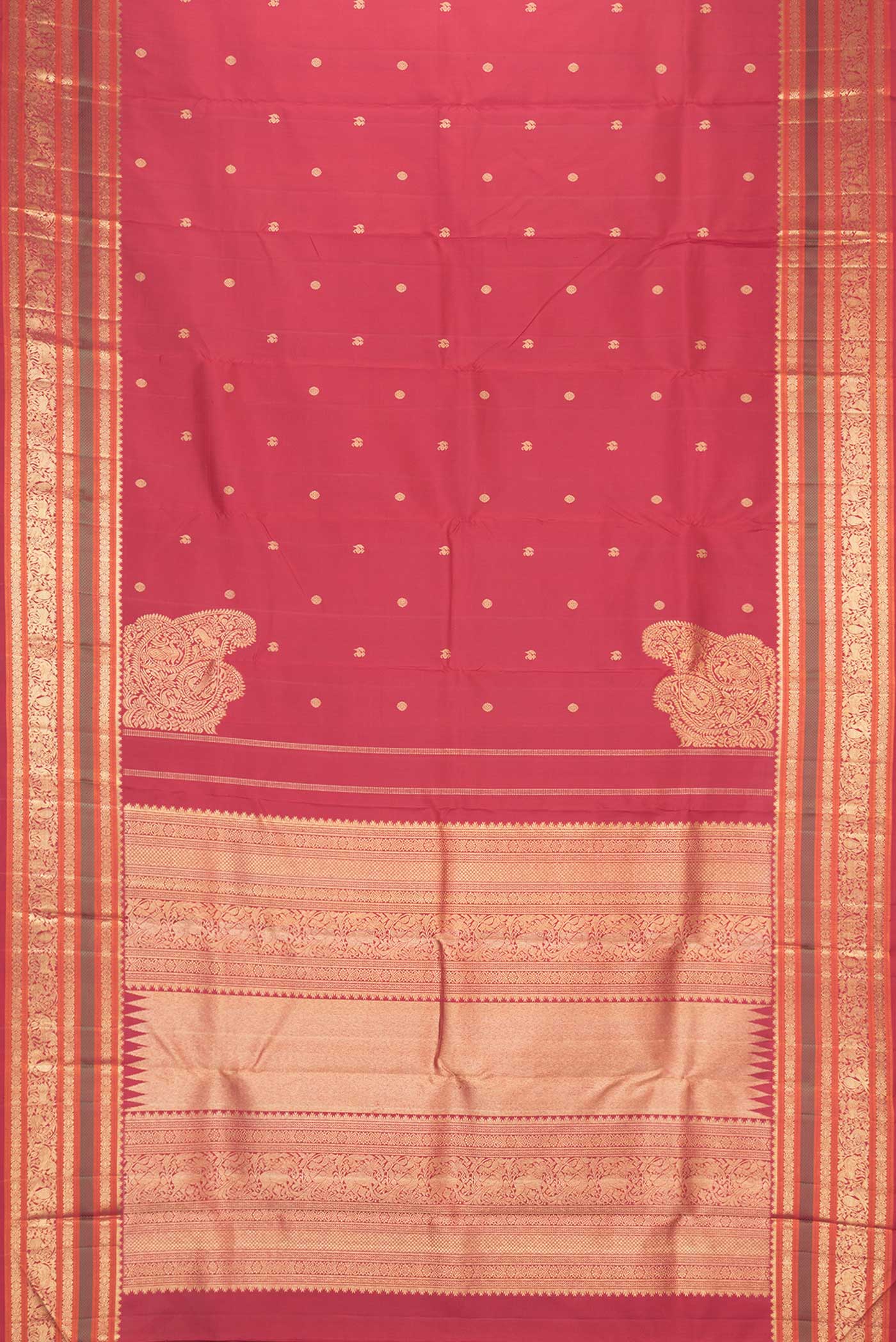 Pure Silk Pure Zari Maroon Dual Tone Kanchipuram Saree - Image 6