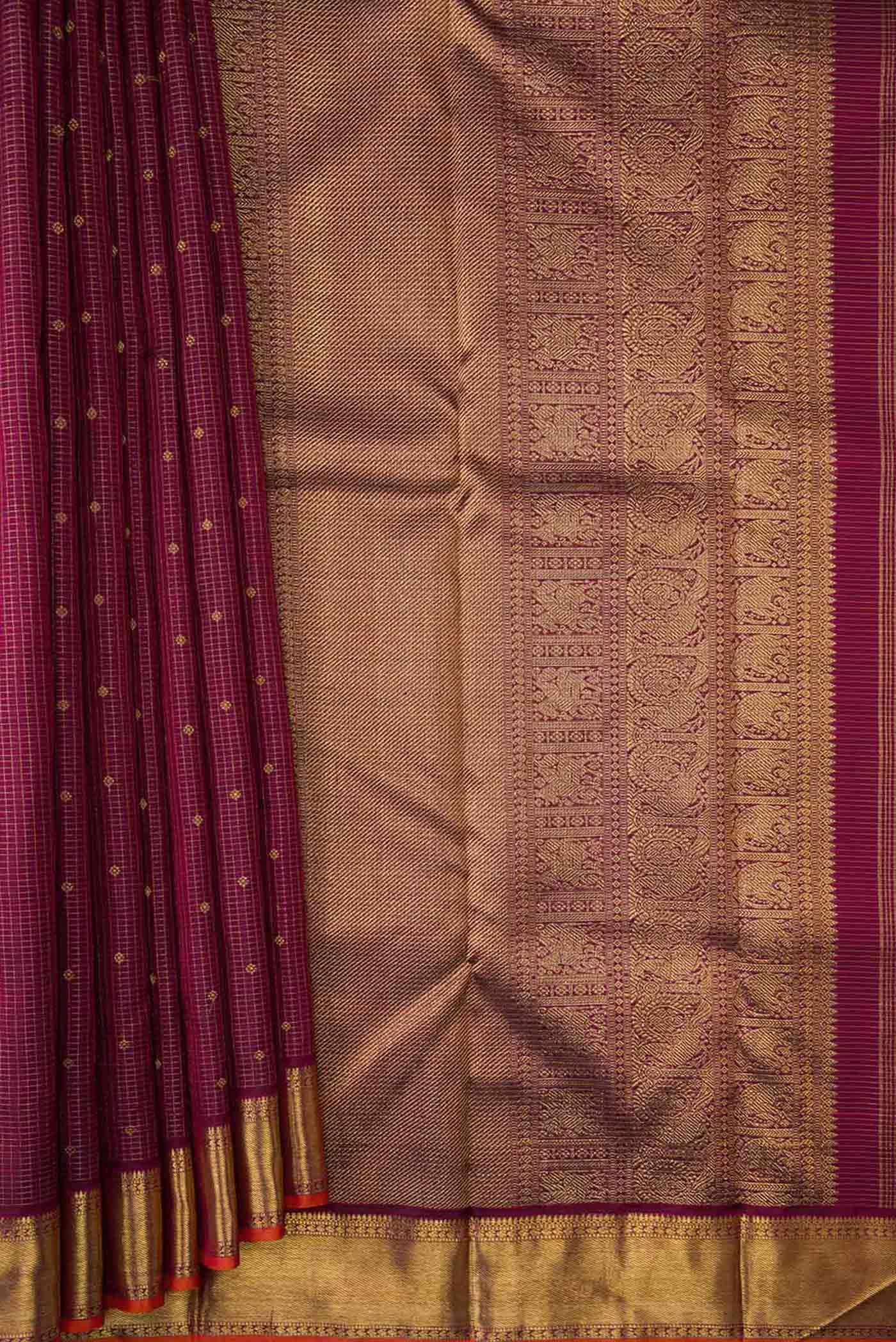 Pure Silk Pure Zari Maroon Dual Tone Kanjivaram Saree - Image 4