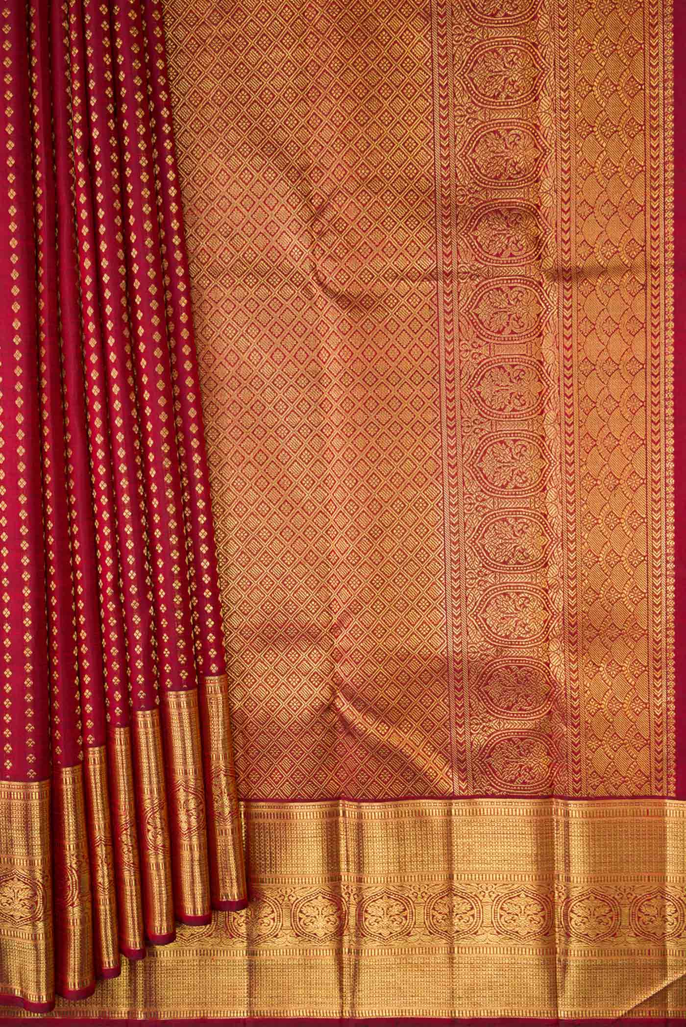 Pure Silk Pure Zari Maroon Dual Tone Kanjivaram Saree - Image 4