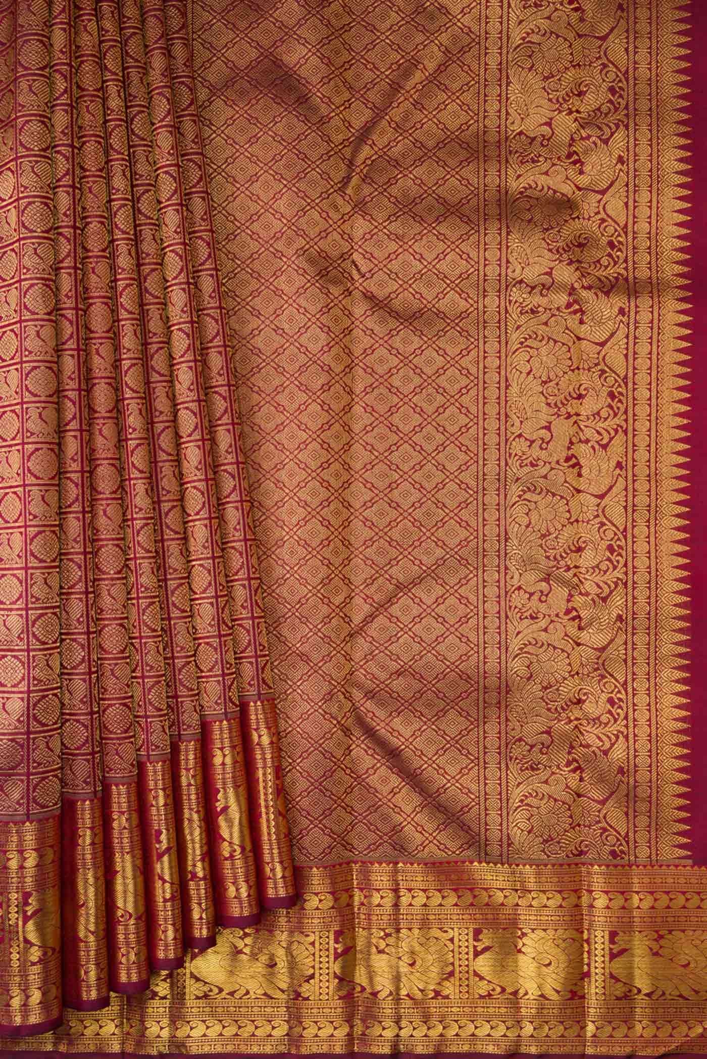 Pure Silk Pure Zari Maroon Dual Tone Kanjivaram Saree - Image 4