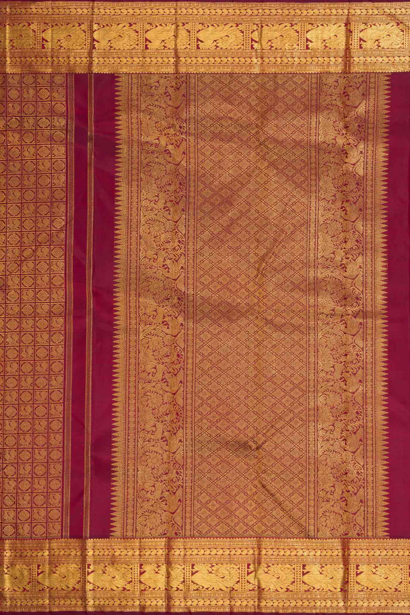 Pure Silk Pure Zari Maroon Dual Tone Kanjivaram Saree - Image 7