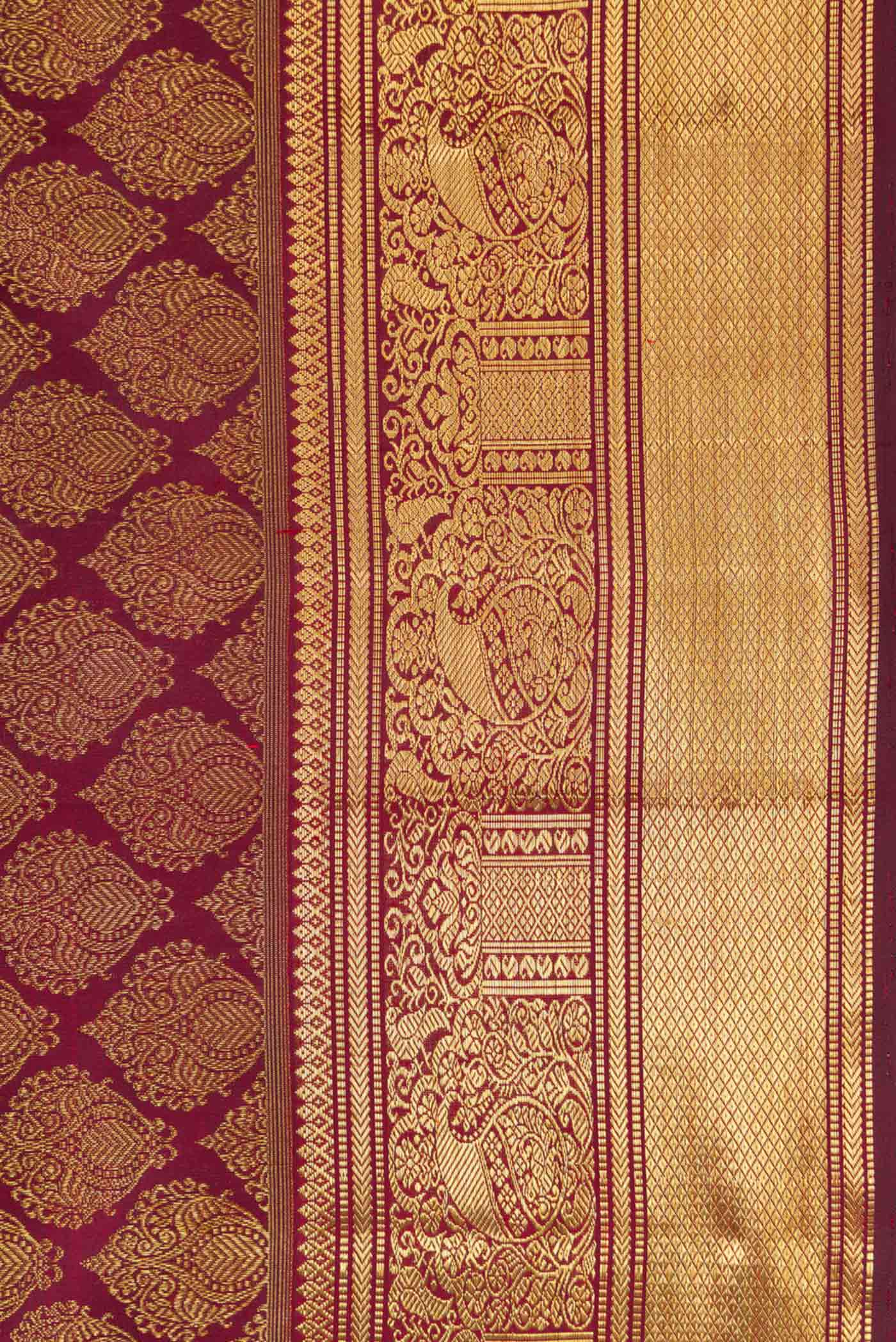 Pure Silk Pure Zari Maroon Dual Tone Kanjivaram Saree - Image 3