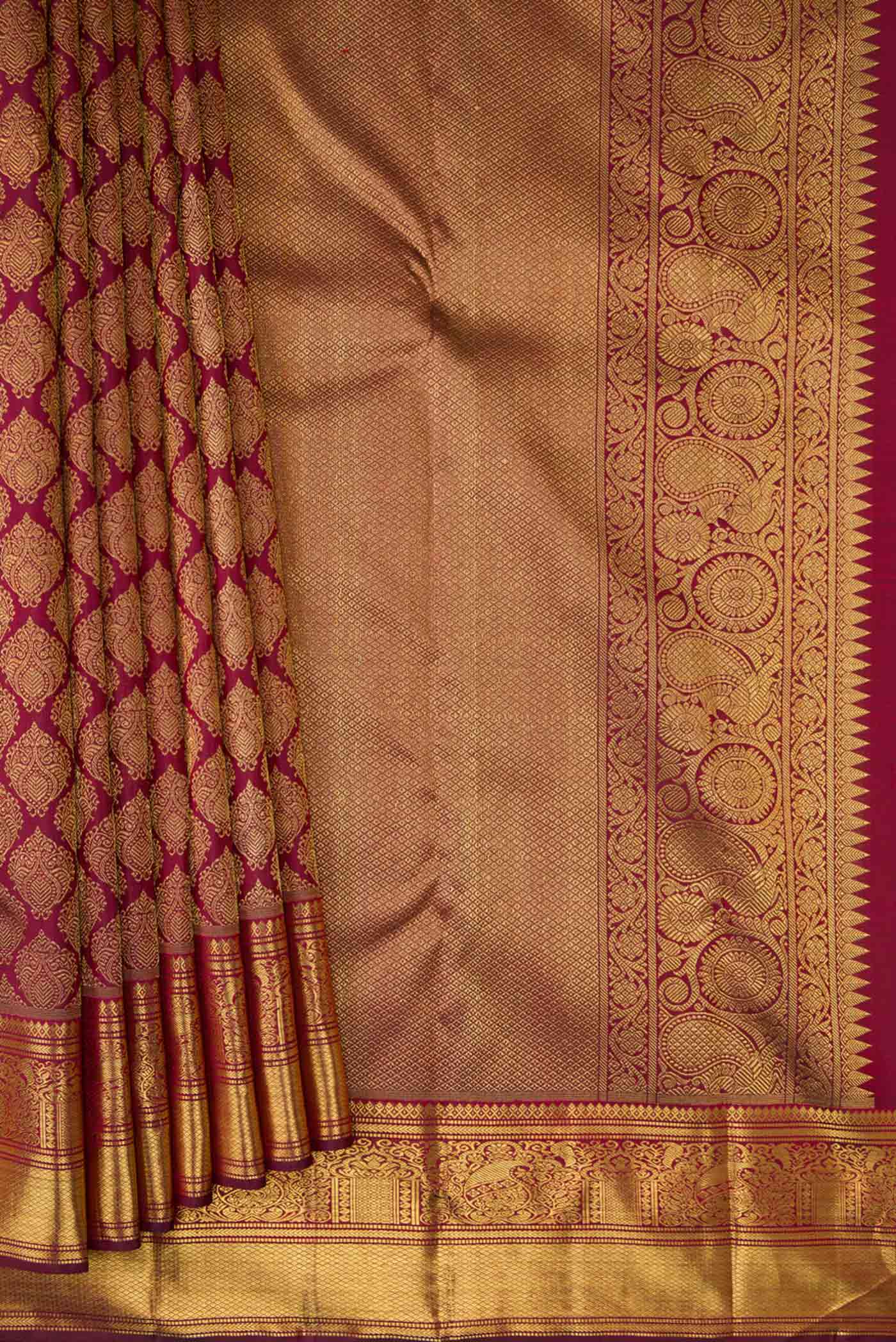Pure Silk Pure Zari Maroon Dual Tone Kanjivaram Saree - Image 4